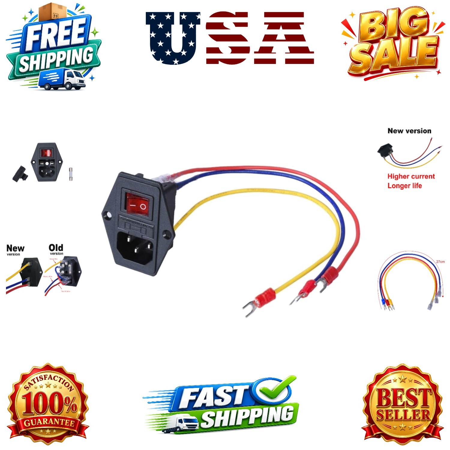 15A 250V Rocker Switch On/Off Power Socket Inlet Module Plug 10A Fuse Switch …