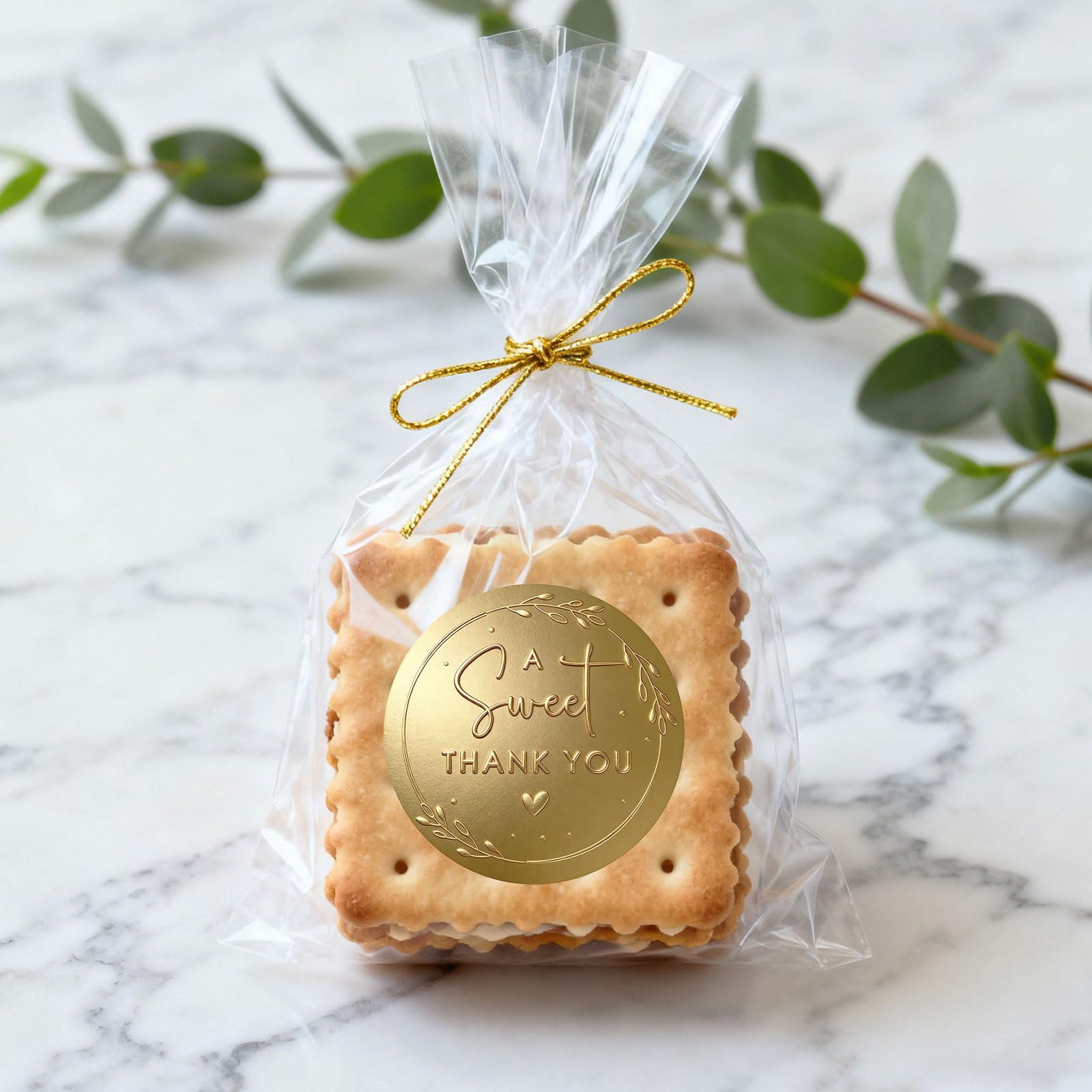 100 x A Sweet Thank You Embossed Sticker Labels Wedding Party Shower Gold
