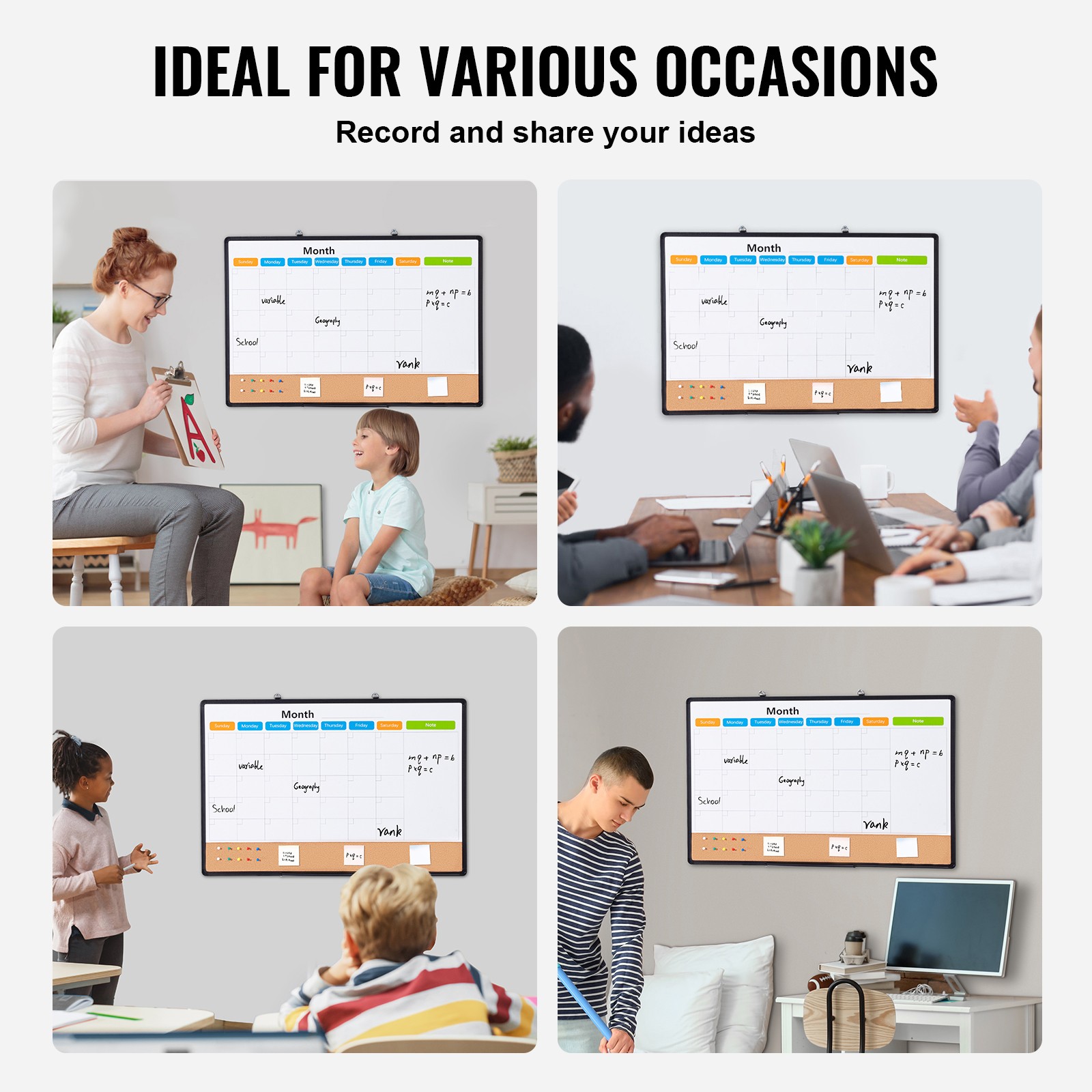 Uimoso 36″x24″Monthly Calendar Whiteboard & Cork Board Combo with Aluminum Frame