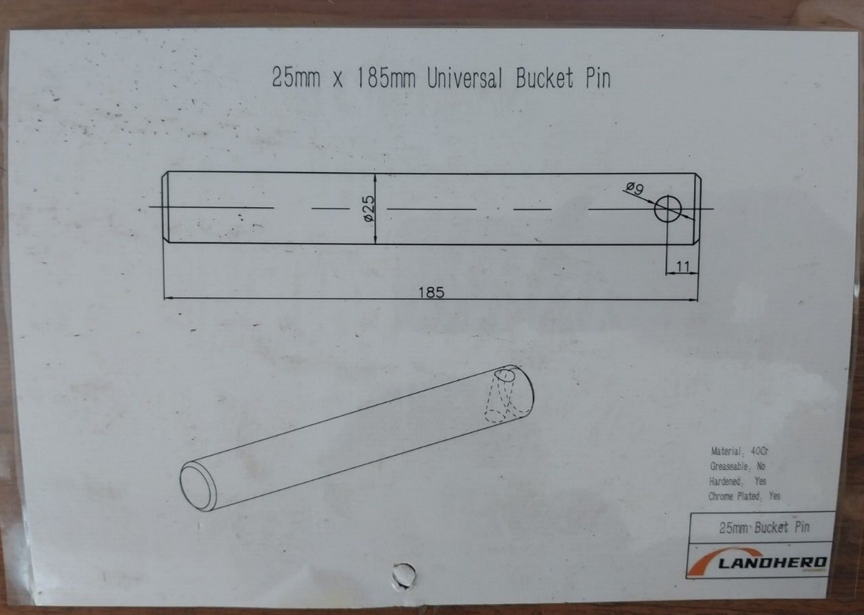 New Excavator Bucket Pin 25mm x 185mm (1″ x 7-1/4”) Bobcat, Deere, Cat, Ect.