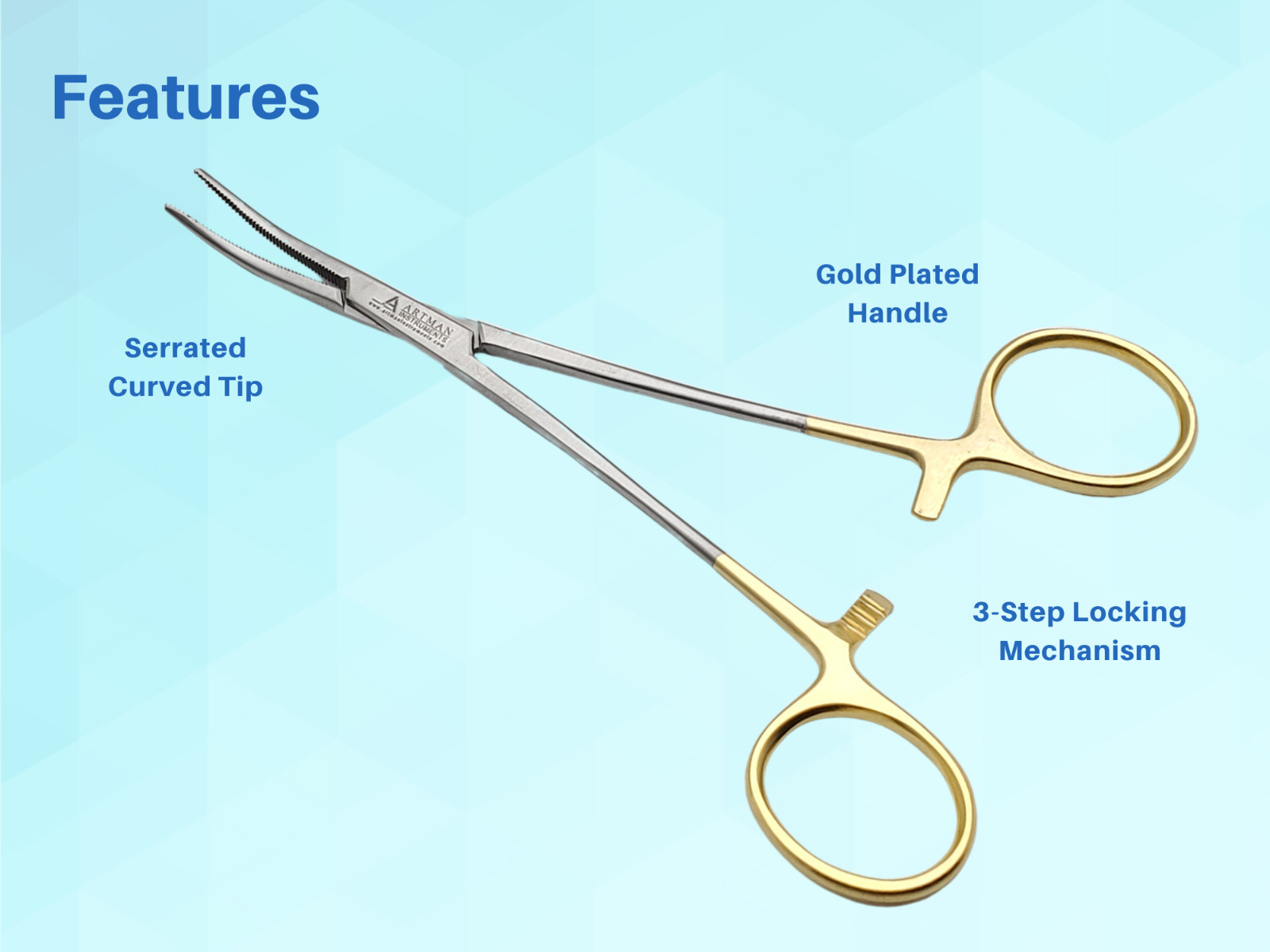 Artery Forceps 6″ Curved Hemostat Mosquitoes Gold Plated Handle ARTMAN