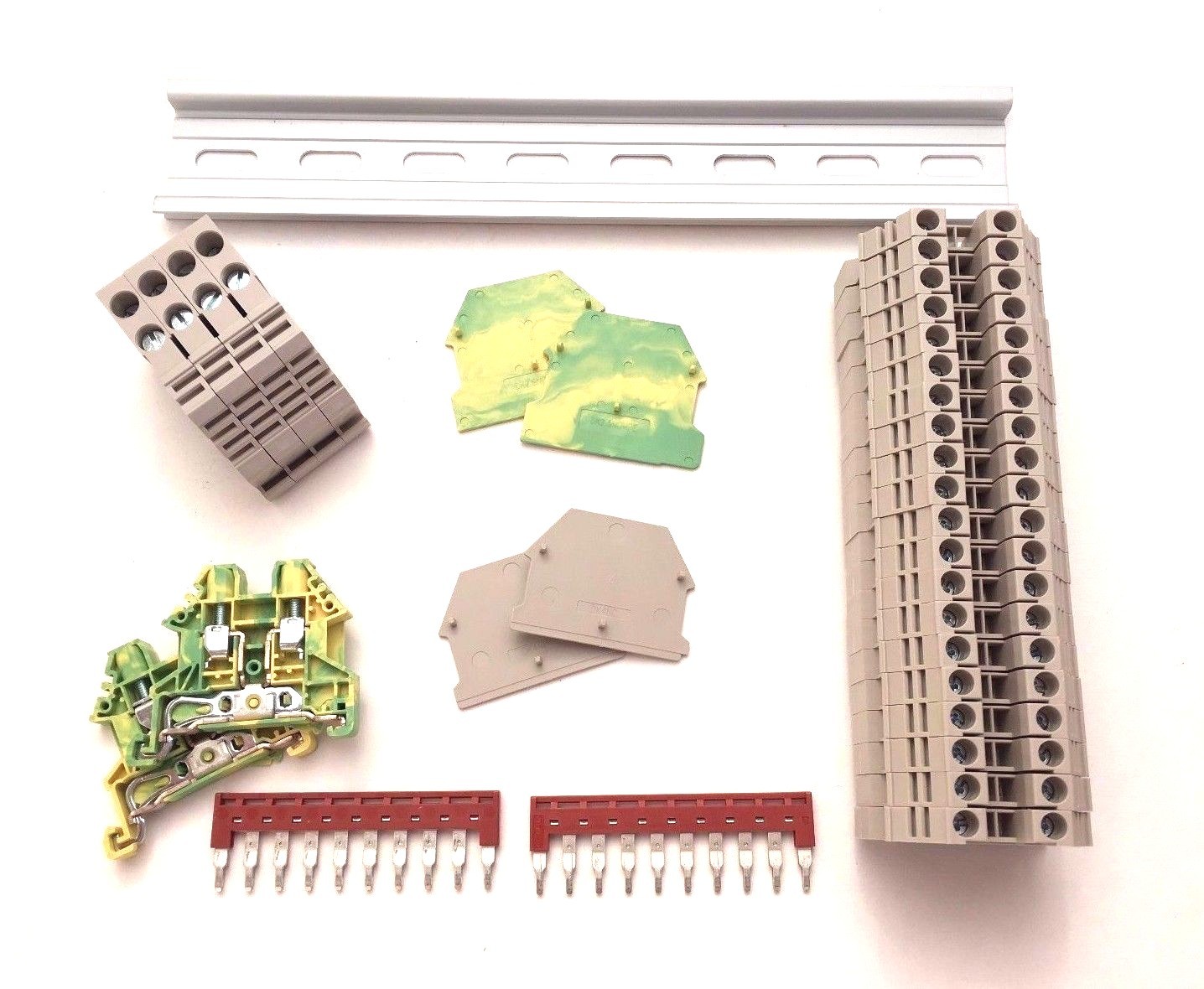DIN Rail Terminal Block Kit Dinkle 20 DK4N 10 AWG Gauge 30A 600V Ground Jumper
