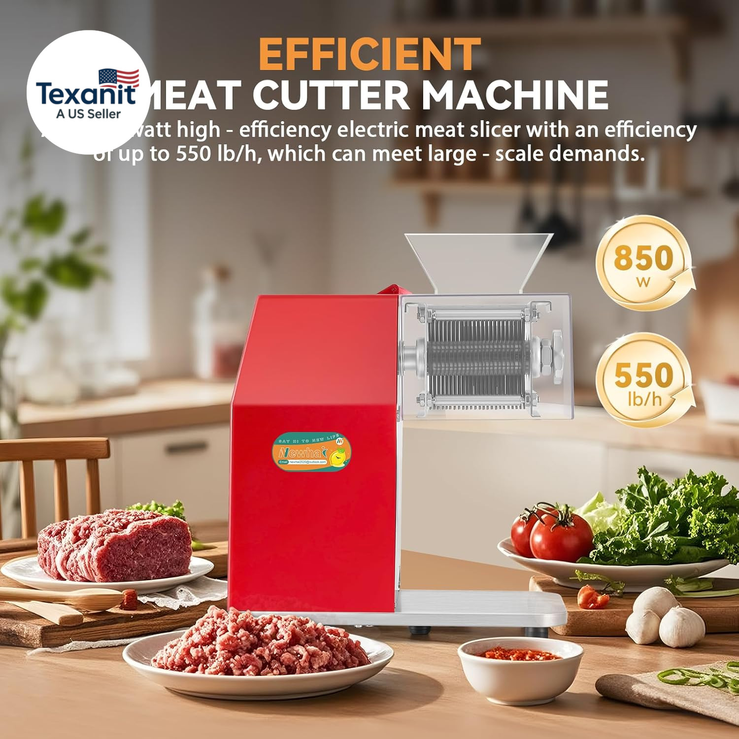 850W Meat Cutter Machine, Commercial Meat Cutting Machine 5Mm/0.2Inch Heavy Duty