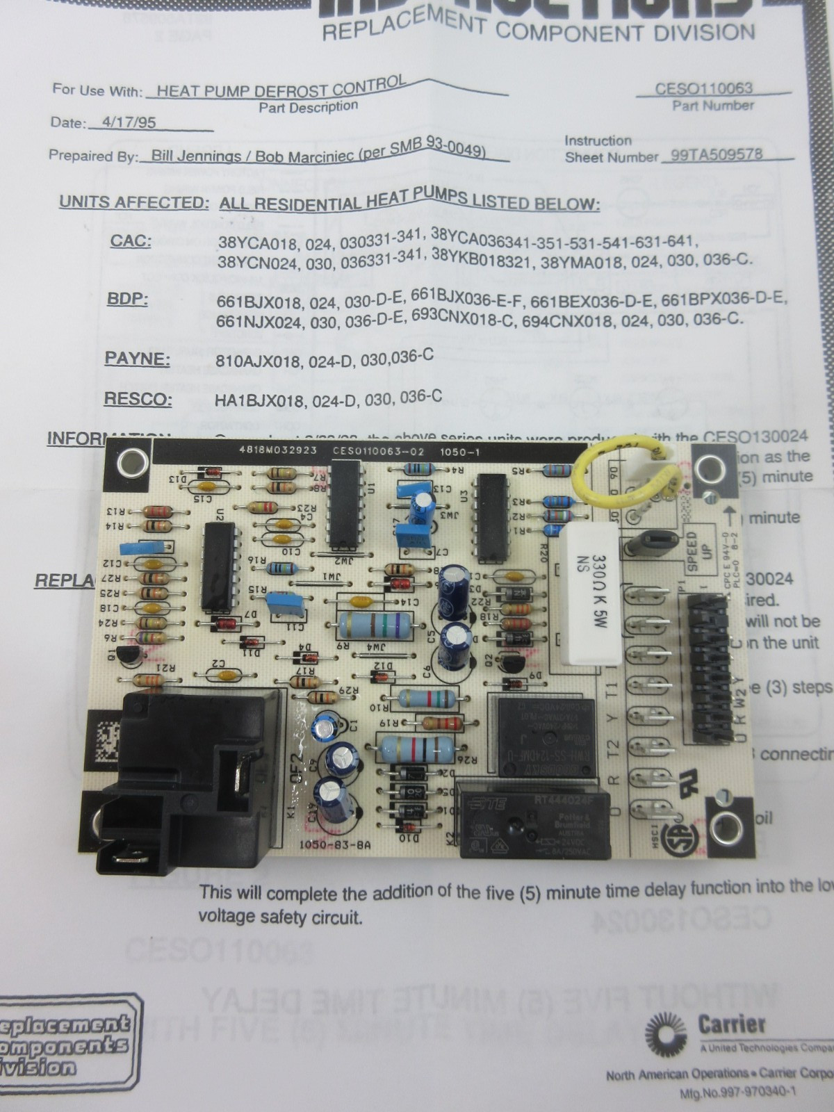 CARRIER BRYANT PAYNE CESO110063-02 HEAT PUMP DEFROST CONTROL BOARD