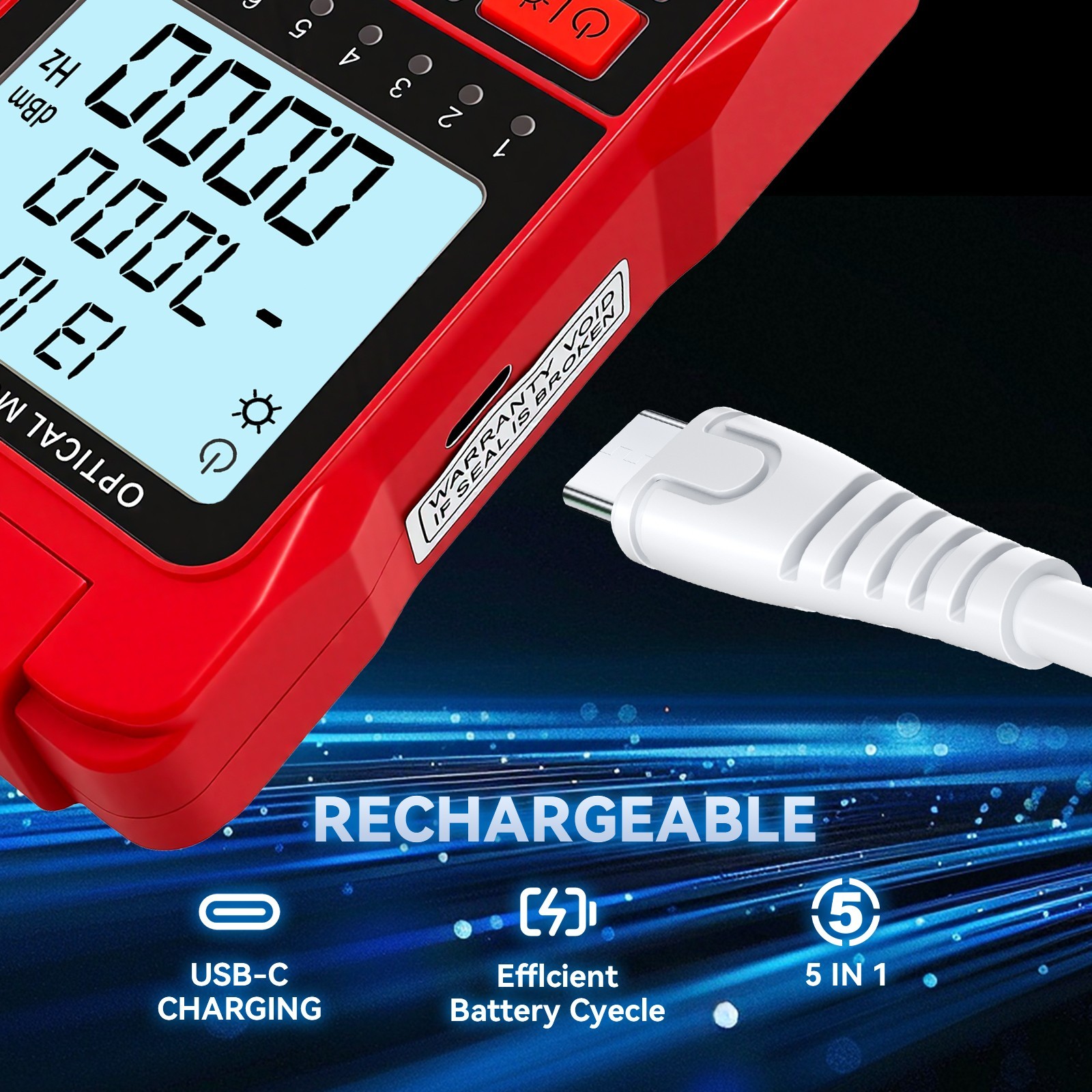 Rechargeable 5-in-1 Fiber Optic Cable Tester OPM VFL RJ45 SC/FC/ST LC