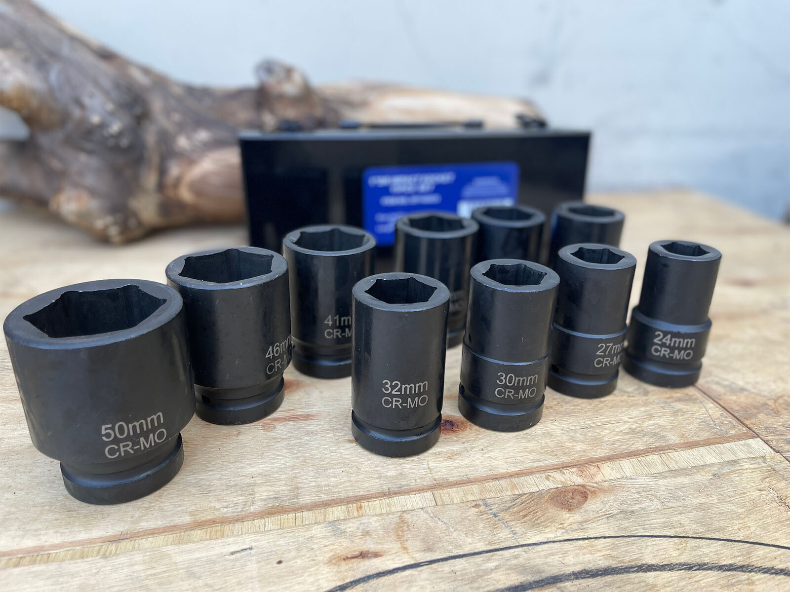 11pc 1″ Dr. Deep Jumbo Impact Socket Set Metric 22mm to 50mm Cr-MO w/ Metal Case