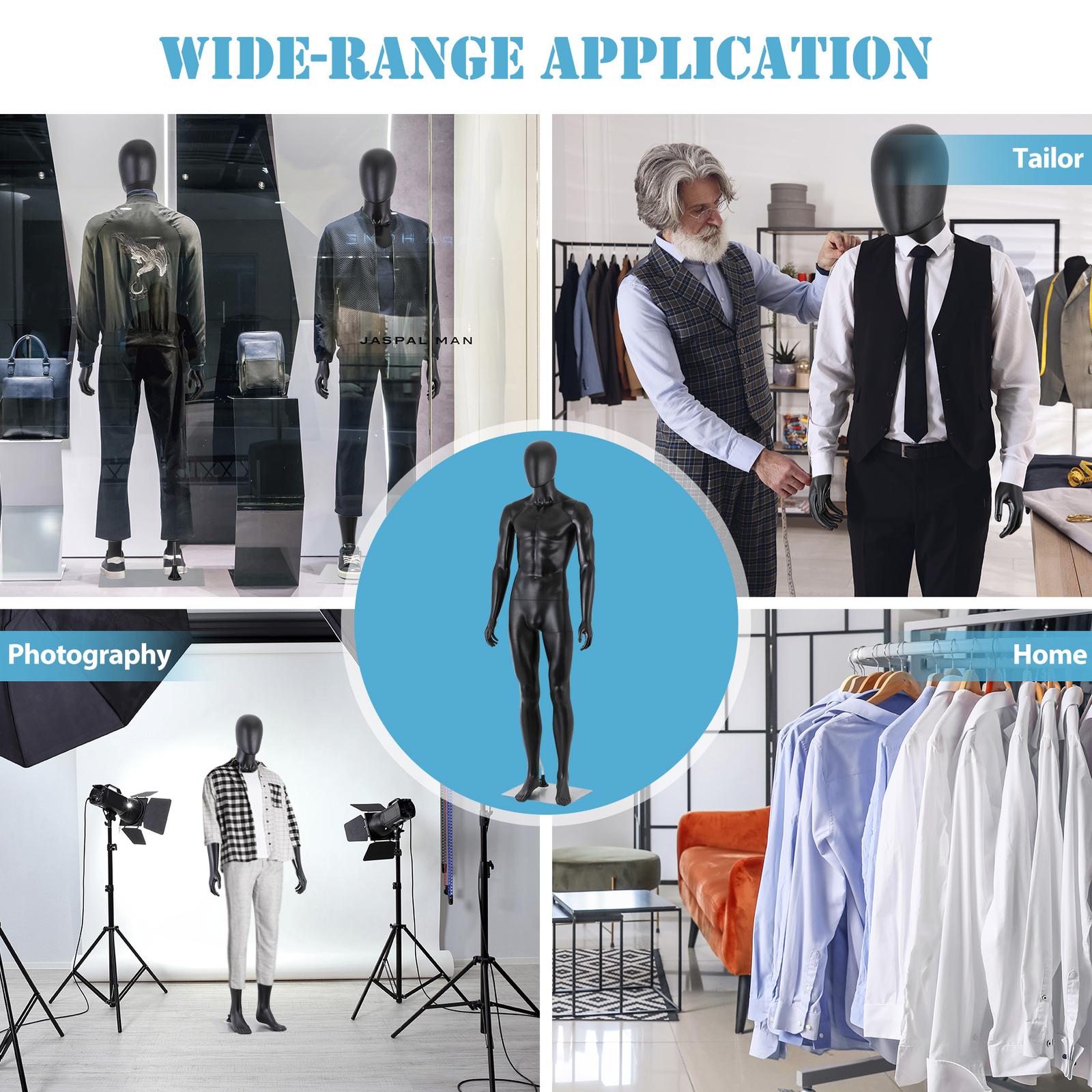 Male Mannequin Dress Form 73″ Adjustable Mannequin Full Body Stand w/Base Black