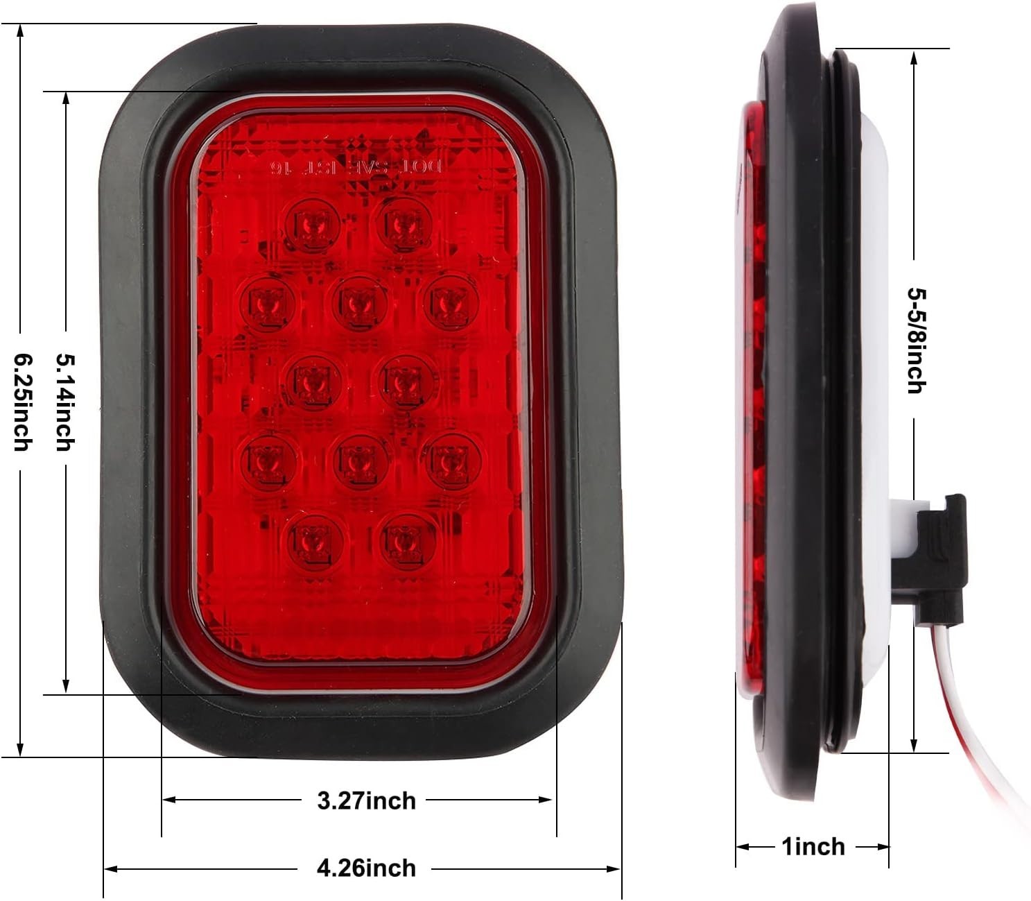 6Pcs 5×3 Rectangle LED Stop/Turn/Tail/Brake & Backup 4 Red + 2 White