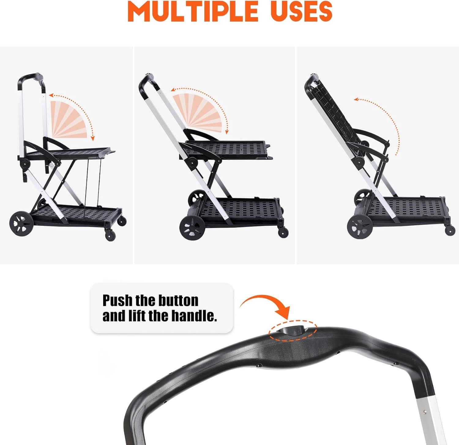 Folding Shopping Cart With Wheels Collapsible Cart with Storage Crate 2-Layer