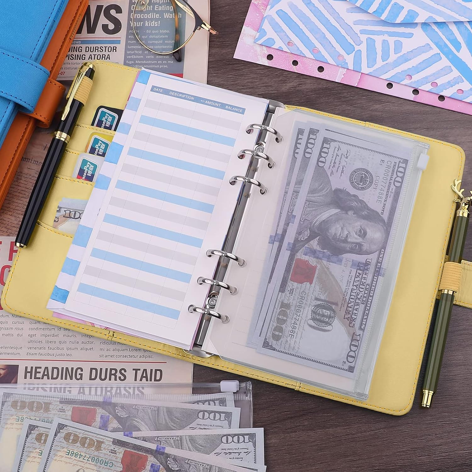 A6 Binder 6 Ring Refillable Notebook Planner Cover for A6 Refill Paper, PU Leath