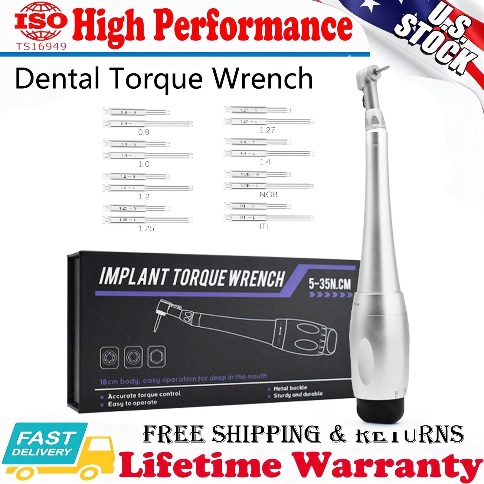 Dental Universal Implant Kit Torque Wrench Contra Angle & 16pcs Drivers Silver