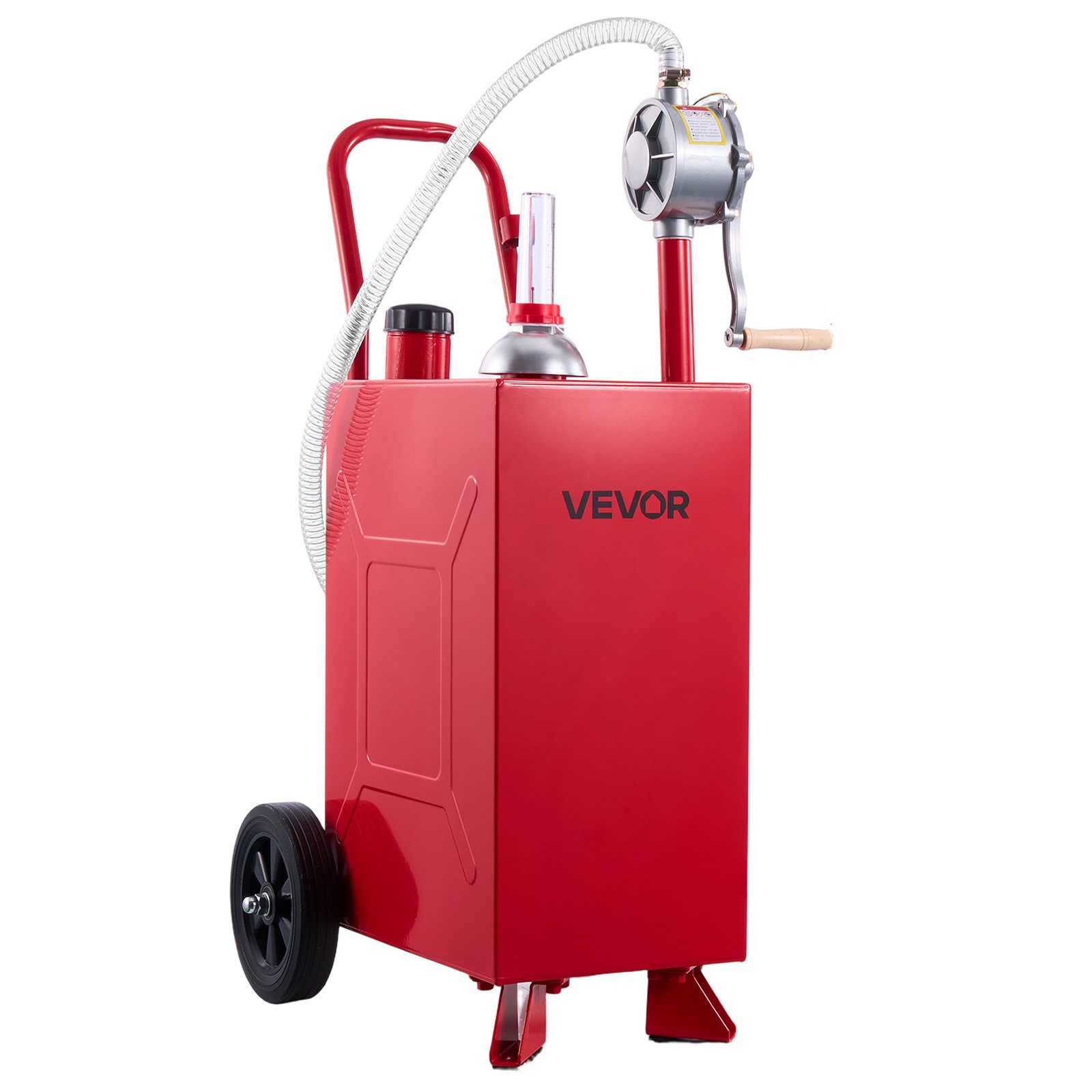 VEVOR 15 Gal Fuel Gas Caddy Portable Storage Tank with Manual Pump Wheels Red