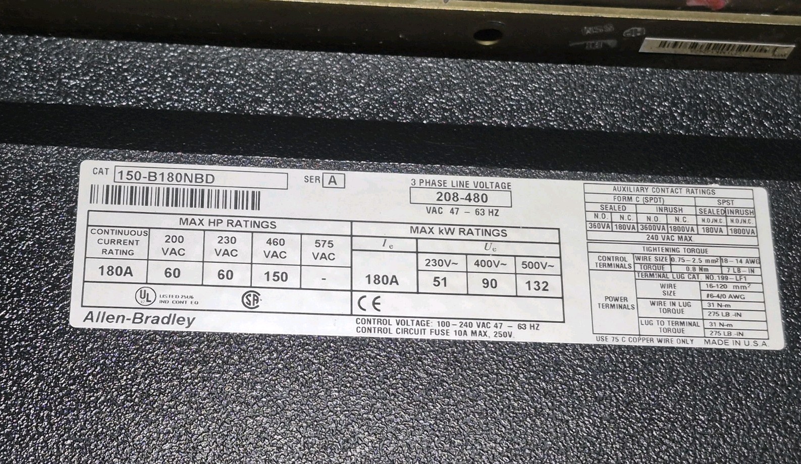 Allen-Bradley SMC Dialog Plus Soft Start ~ 150-B180NBD Ser. A 150HP 208-480V 3Ph