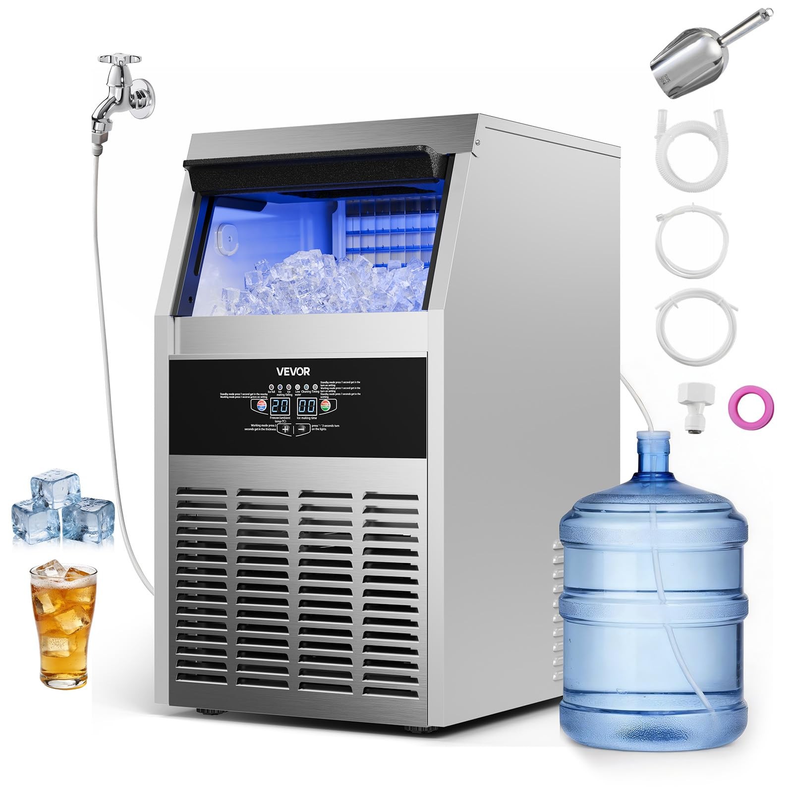 Commercial Ice Maker Machine 150 lbs 24h 30 lbs Storage Capacity