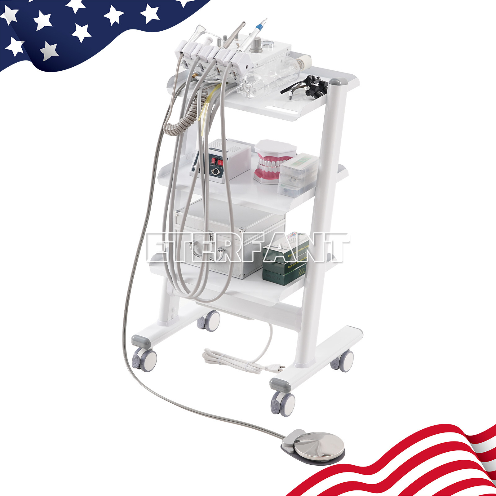 ETERFANT 3 Tiers Dental Trolley Cart Mobile Cart Medical Tool Instrument Cart