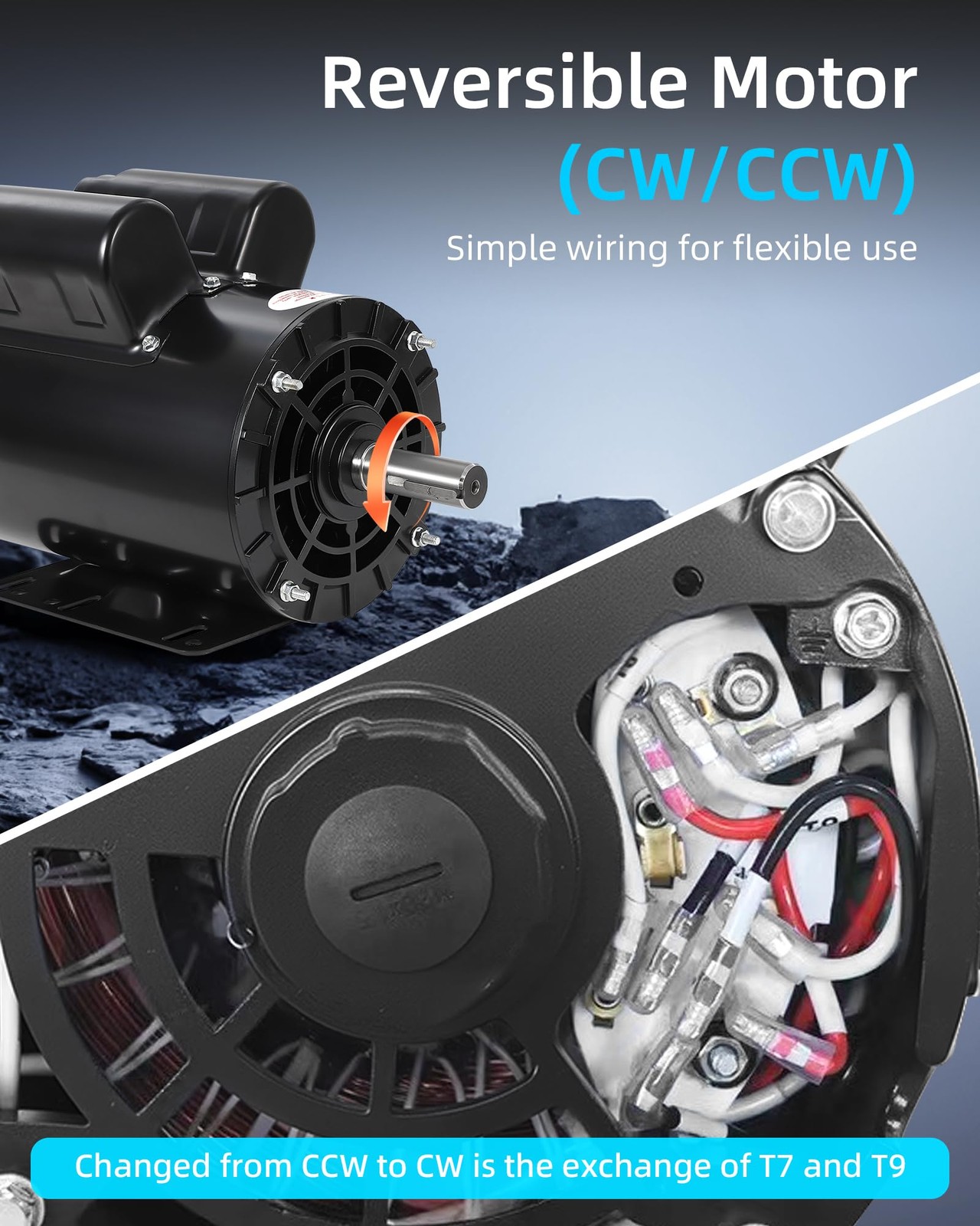 2/3/5 HP SPL Air Compressor Motor 230V 17.6A 56 Frame 3450RPM CW/CCW Rotation