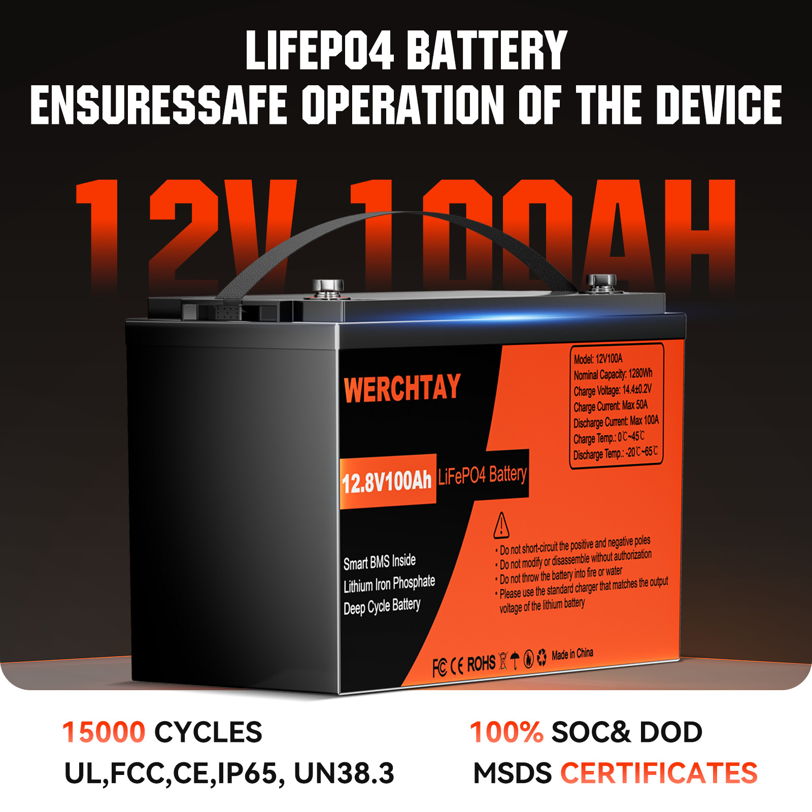 36V 100Ah LiFePO4 Lithium Battery Deep Cycle For RV Golf Cart 3 Group 12V 100Ah