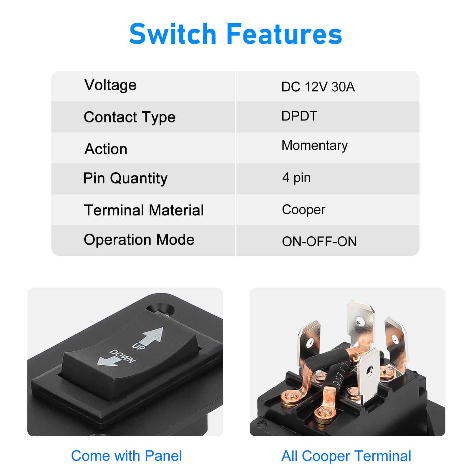 30A DPDT Momentary Reverse Switch, Up Down Polarity Reversing Switch for Trailer