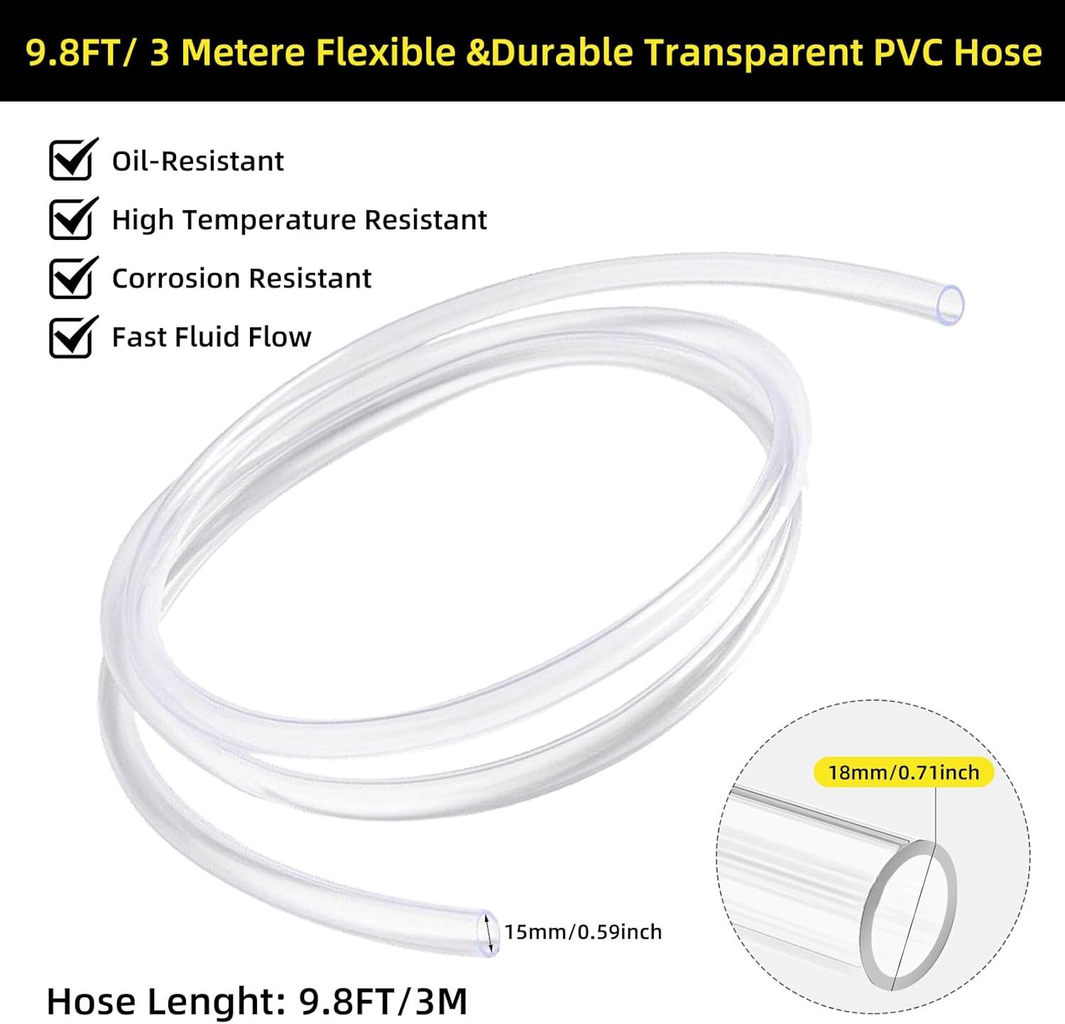 9.8Ft Siphon Hose Transfer Hand Pump With Flow Valve For Gasoline Oil Water Fuel