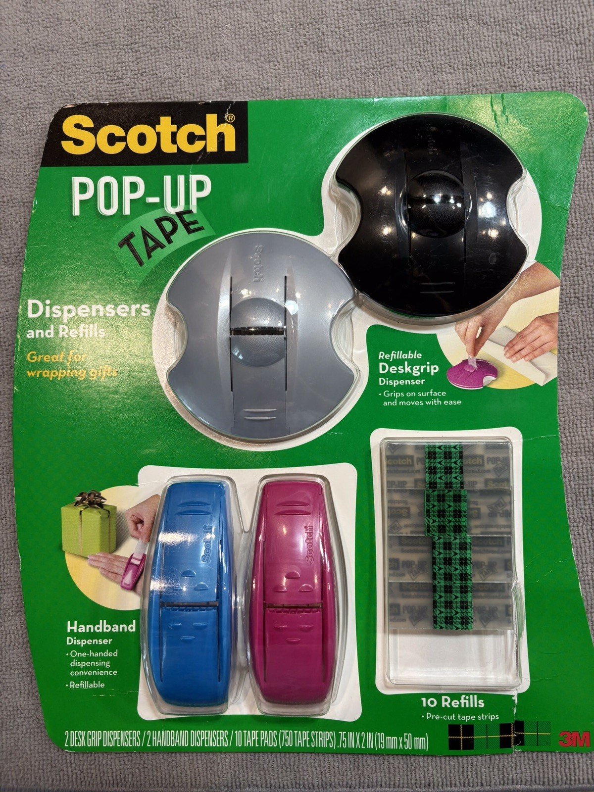 Scotch Pop Up Tape 4 Dispensers 8 Refills Deskgrip Hand 600 Precut Strips 2012