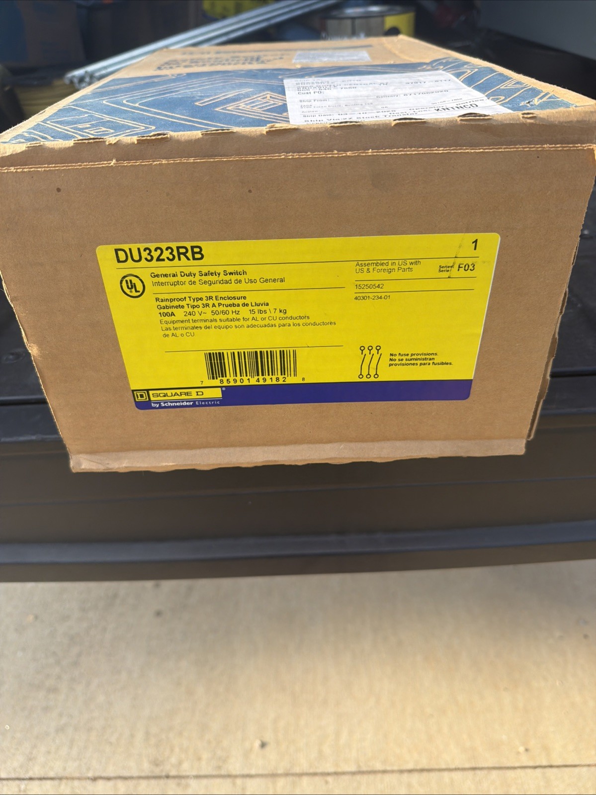 Square D DU323RB Non-Fusible General Duty Safety Switch 100A 3-Pole 240VAC