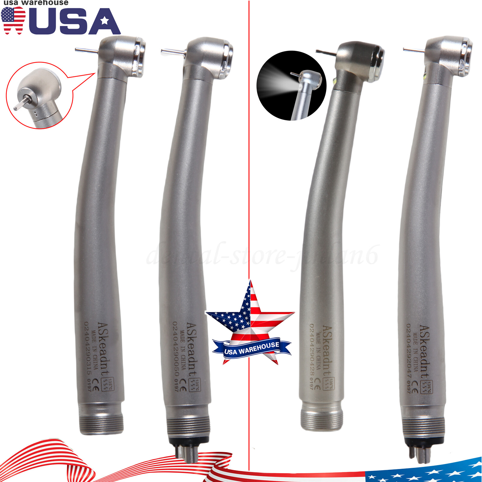 1/10 USA Dental Fiber Optic High Speed Handpiece 2/4H LED E-generator