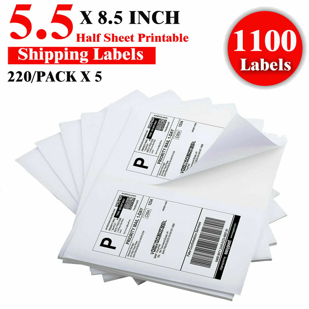 1100 LABELS Premium 8.5 X 5.5 HALF SHEET SHIPPING LABELS self adhesive