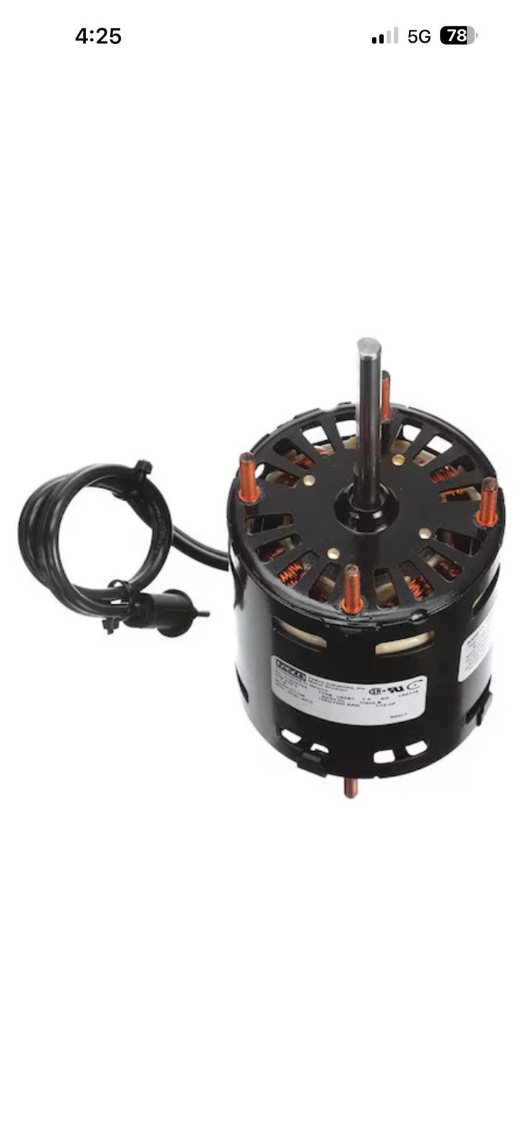 Fasco D1126 Hvac Motor, Oao, 1/15 Hp, 1550/1300Rpm, Stud