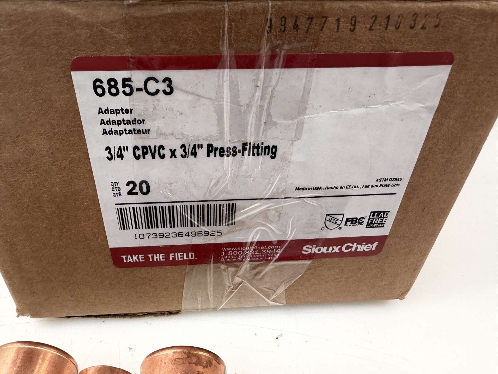 (20 Pack) Sioux Chief 685-C3 3/4″ CPVC x Male CTS MetalHead Press Adapter LF NEW