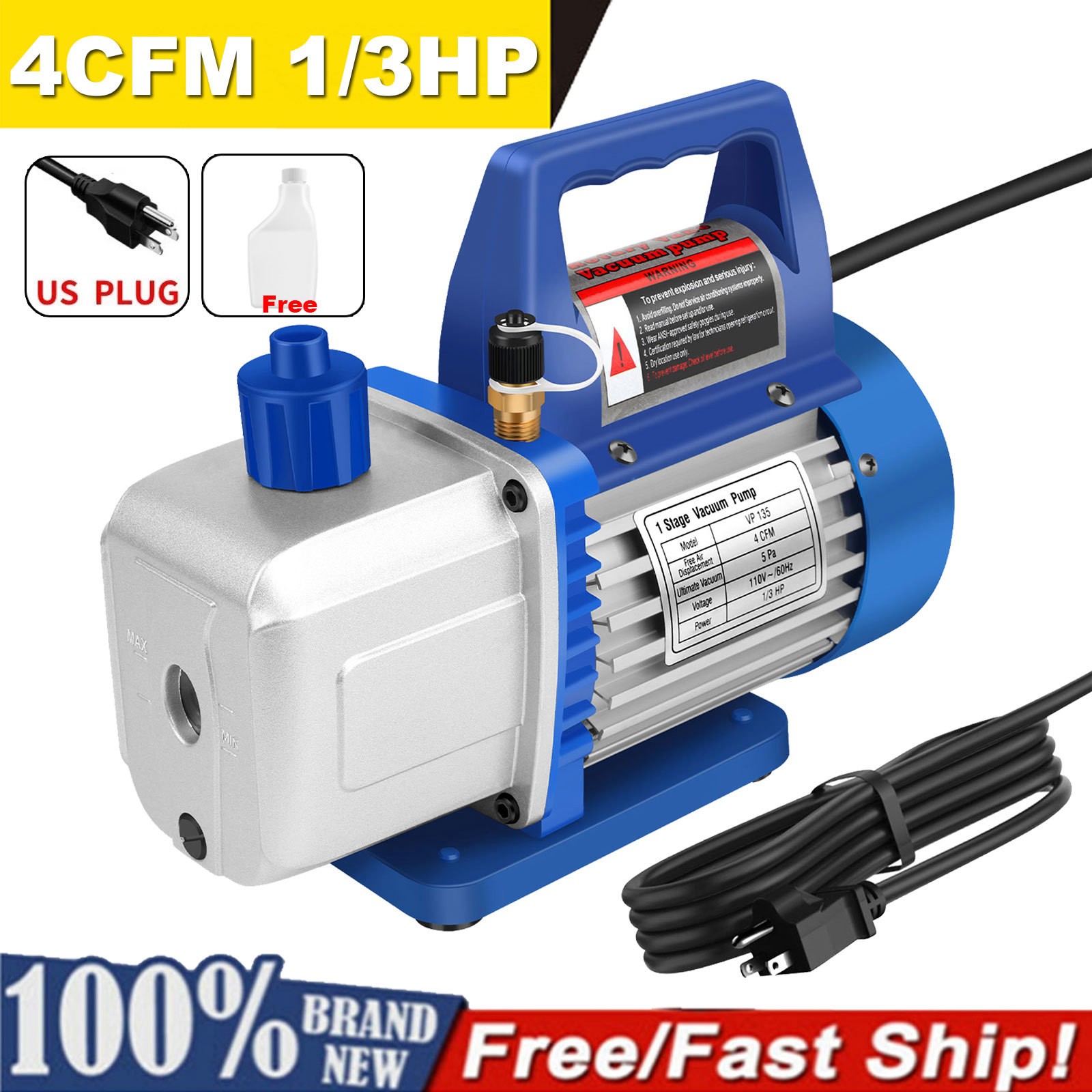 Refrigeration Vacuum Pump Refrigeration Air Conditioning Pump Air 4CFM 1/3HP