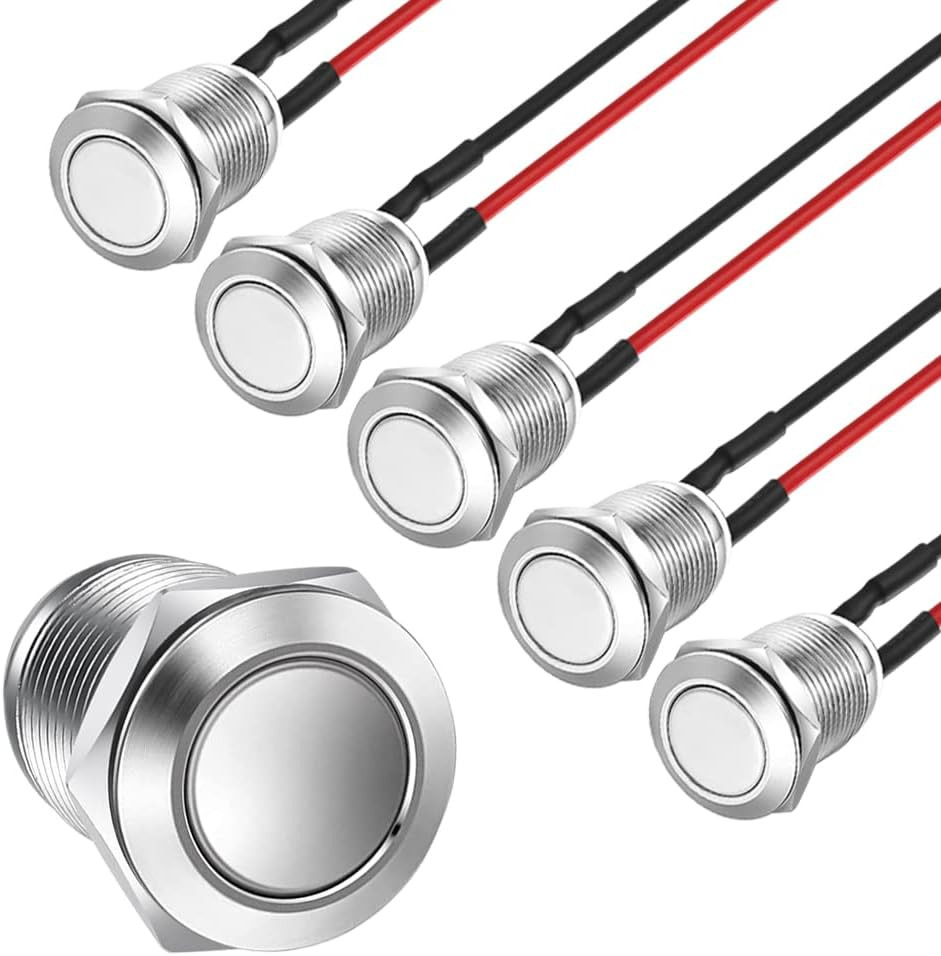 5Pcs 12Mm 2A 12V/24V/125V/250V AC Prewired Waterproof Push Button