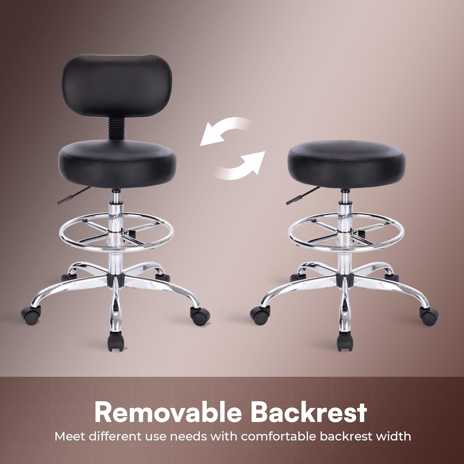 Office Desk Chair Drafting Chair with Back, Adjustable Foot Rest Rolling Stool