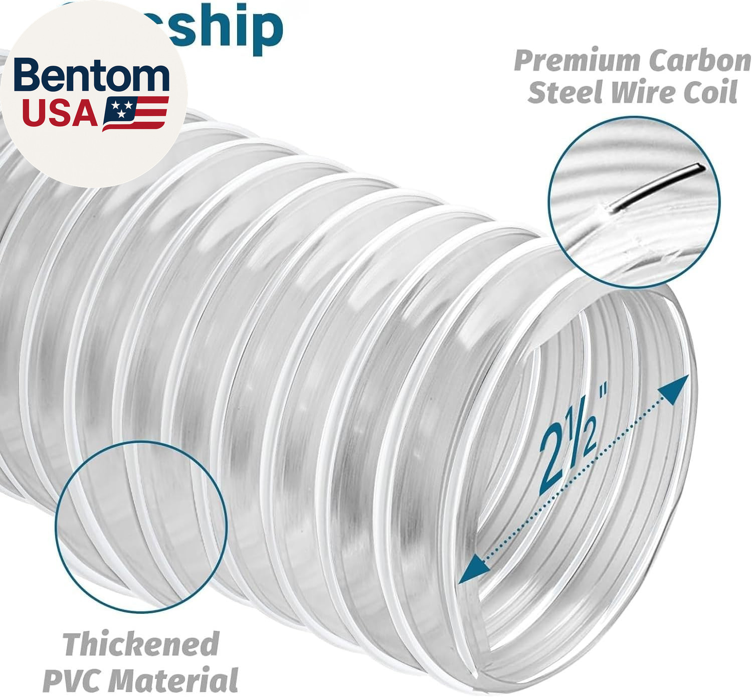 2-1/2″ X 10′ Heavy-Duty PVC Dust Collection Hose, Puncture-Resistant, Flexible C