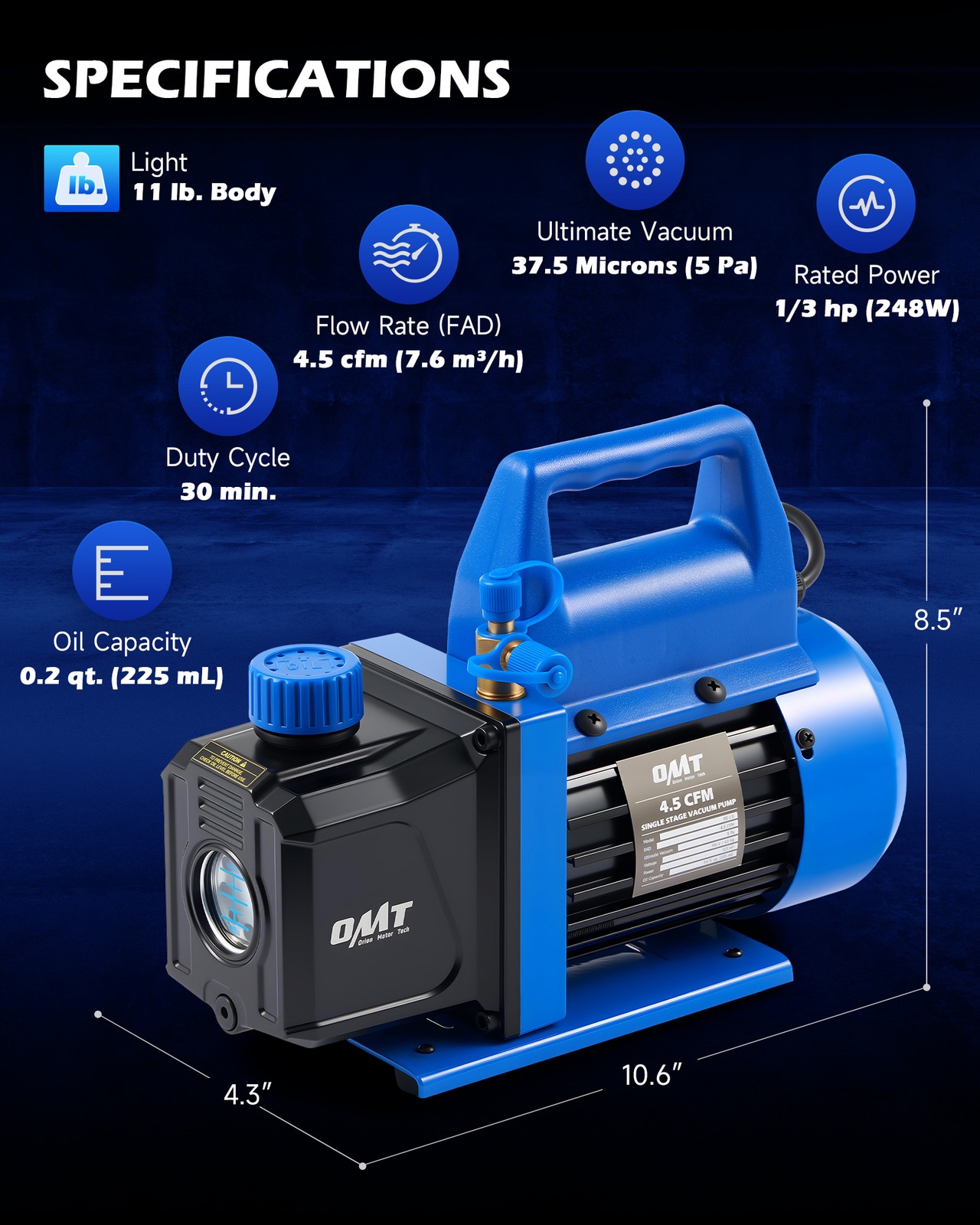 Rotary Vane Deep Vacuum Pump HVAC AC Air Tool R410a R134 W/Free Oil 4CFM 1/3HP