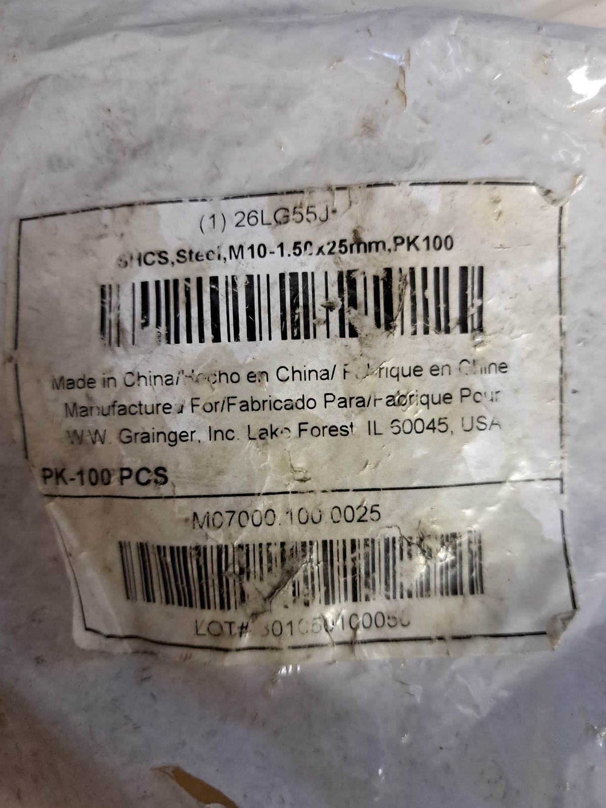 Lot of 305 Bolts 26LG55J M10x1.50x25mm , Grainger