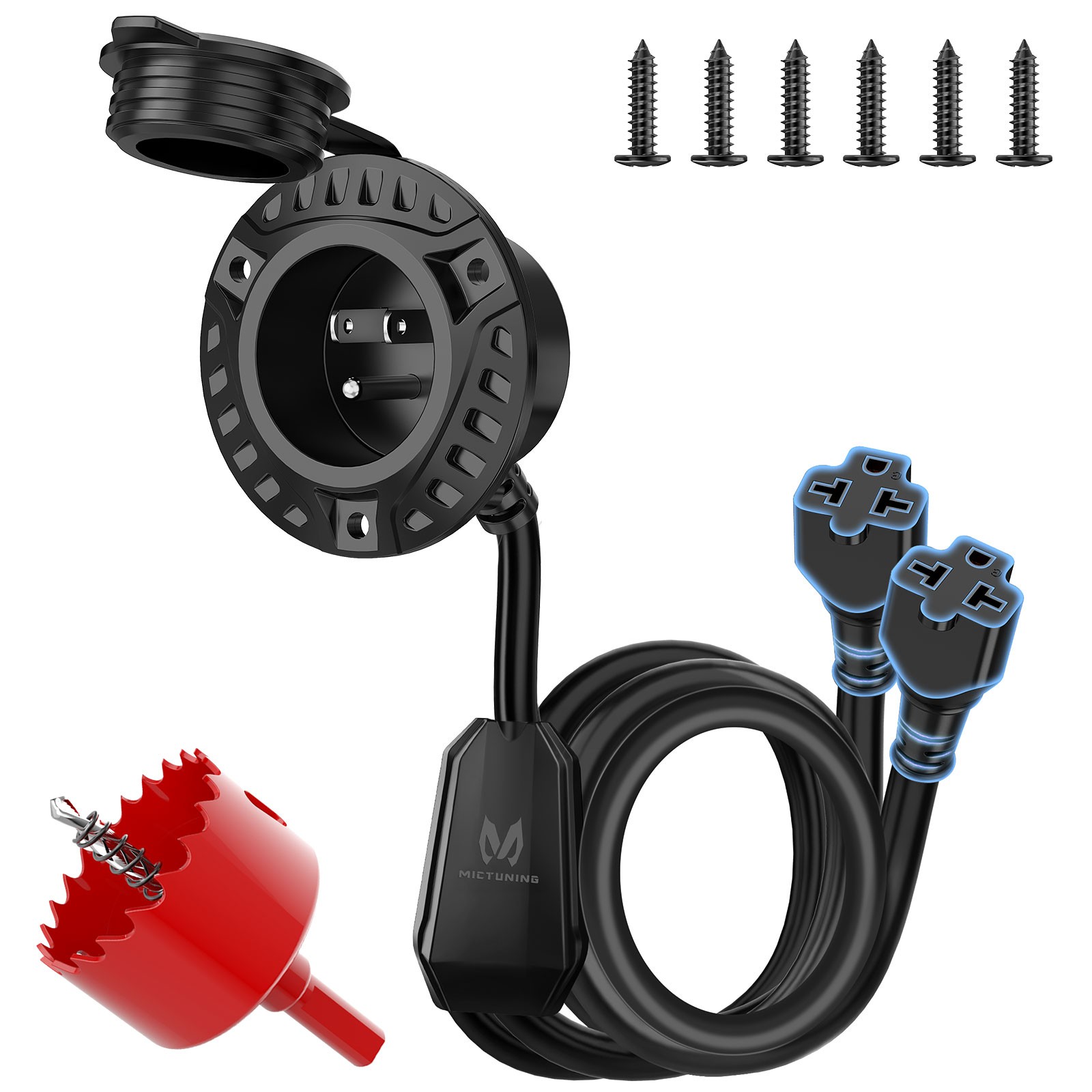 20″ 20A 125V AC Port Plug with 5-in-1 T-Blade Adapter RV Shore Power Inlet Plug
