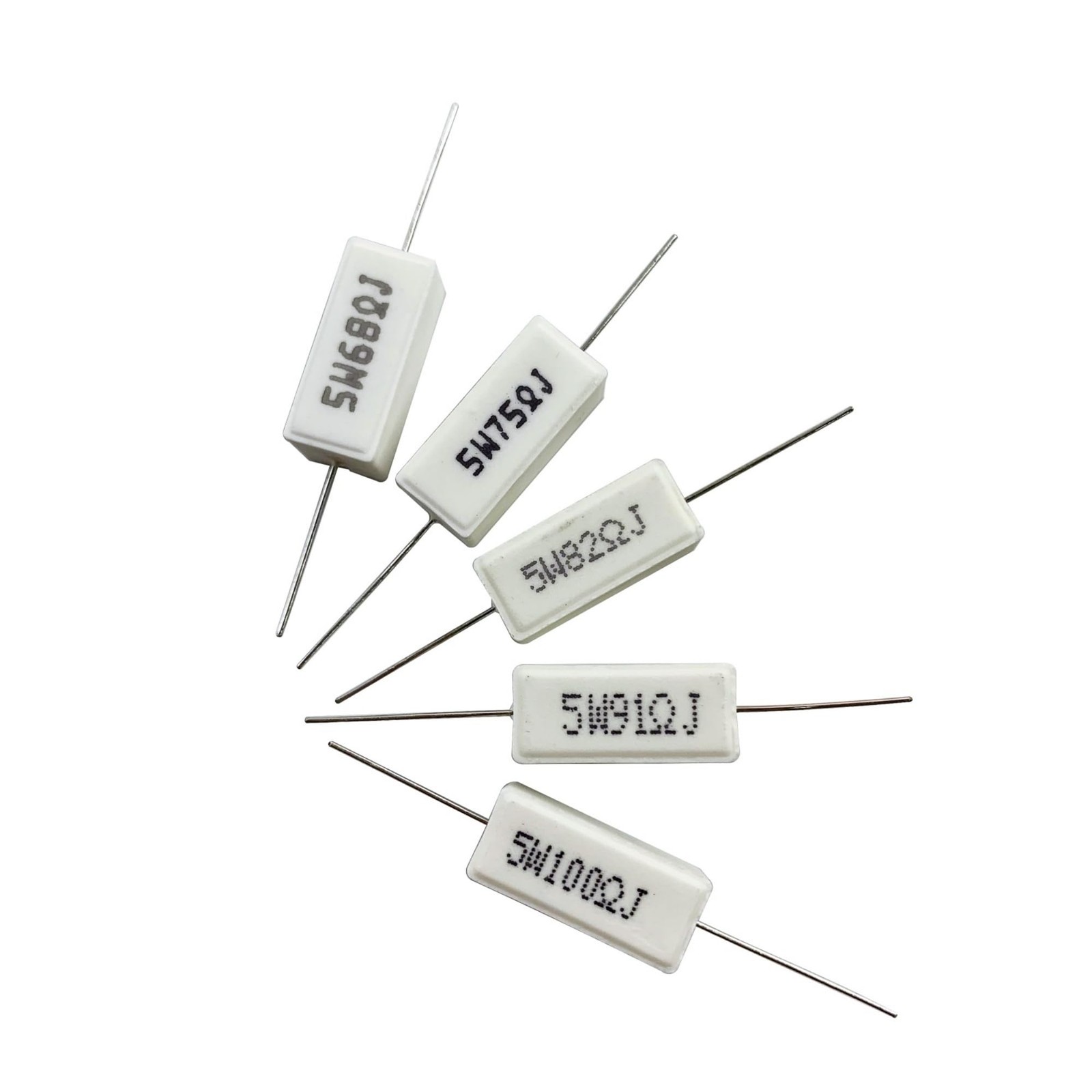 MOKMMKIT 30 Values 60 Pieces Ceramic Cement Resistor KIT 5W 0.01Ω-100Ω 60 PCS