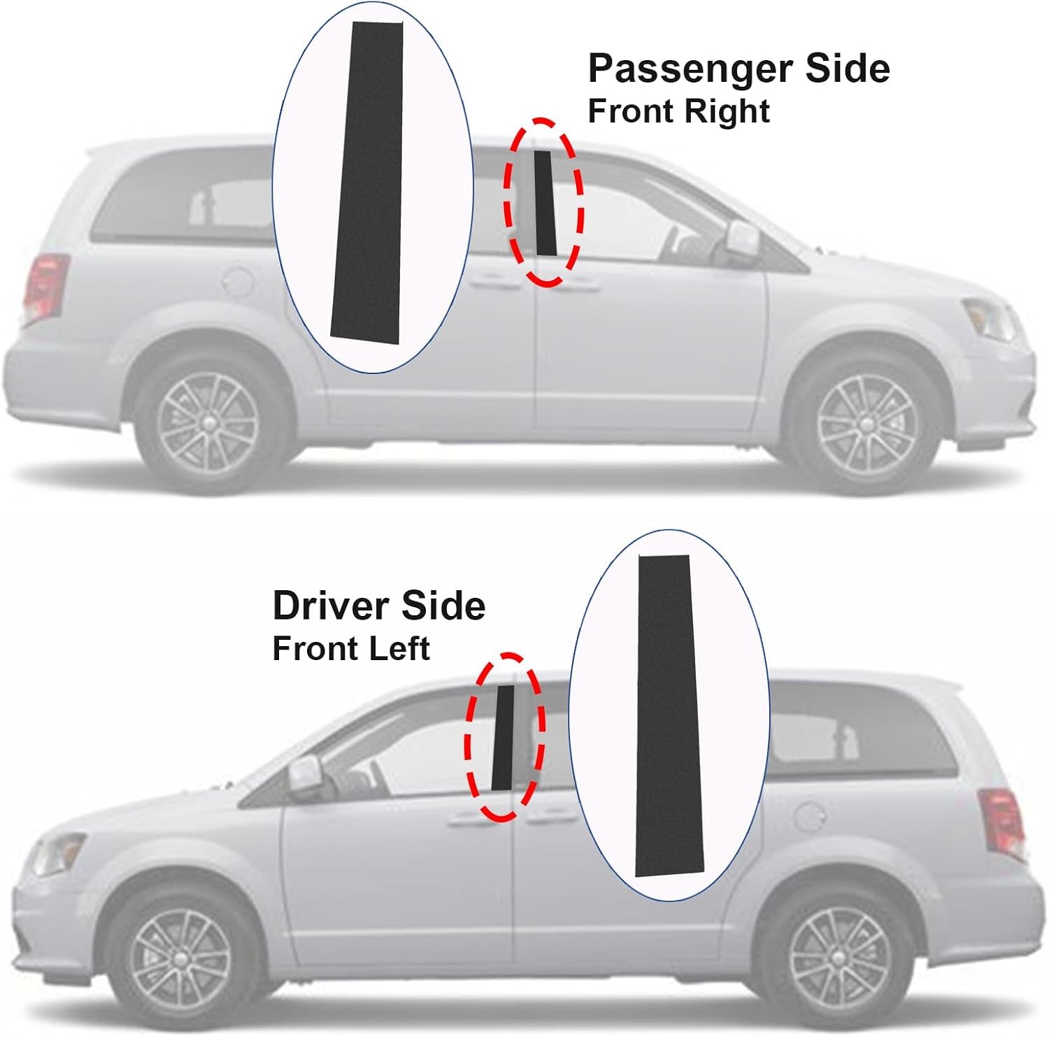 B Pillar Side Molding Windshield Outer Trim for 2008-2020 Dodge Caravan