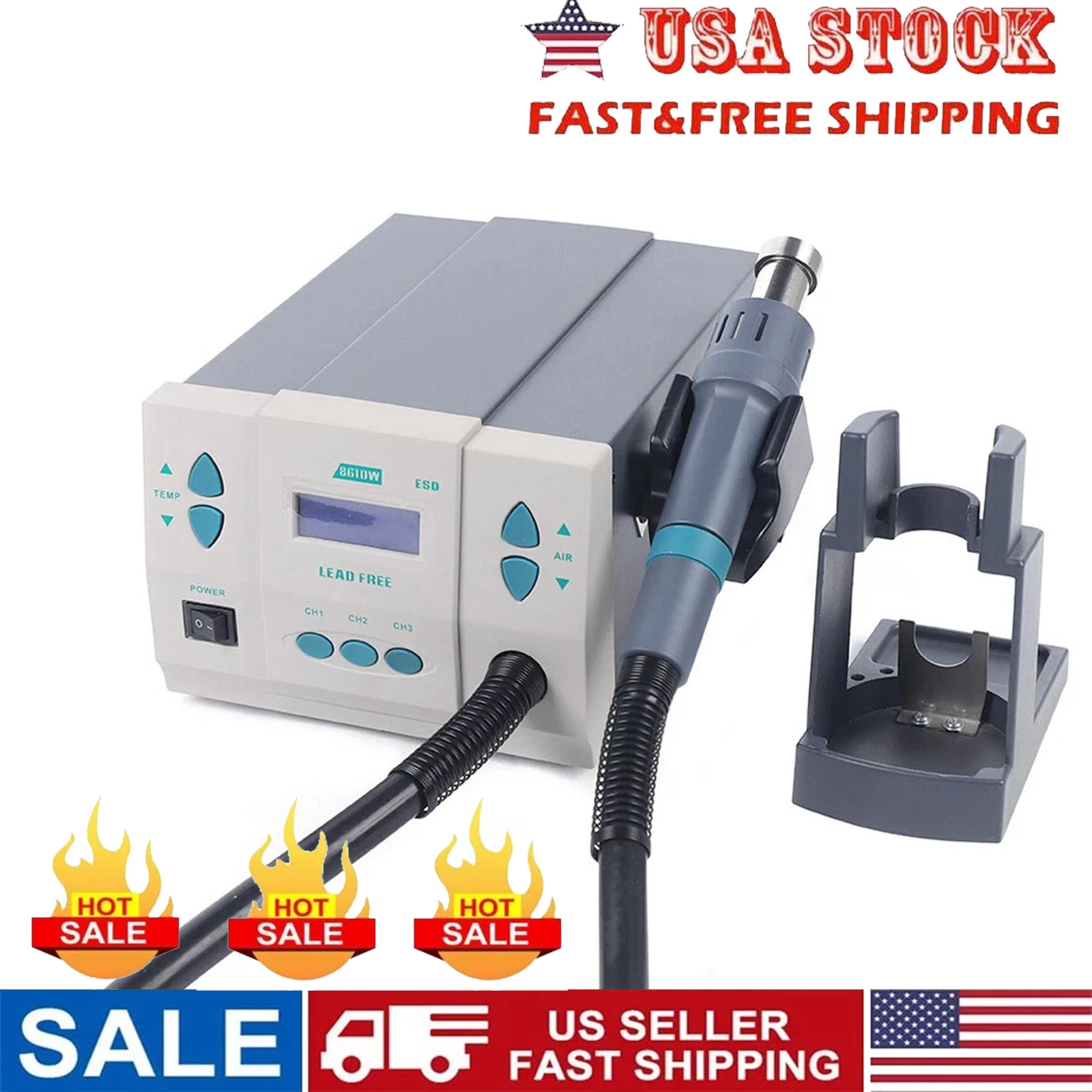 861DW 1000W Soldering Hot Air Heat Gun Hot Air Rework Station Digital Display