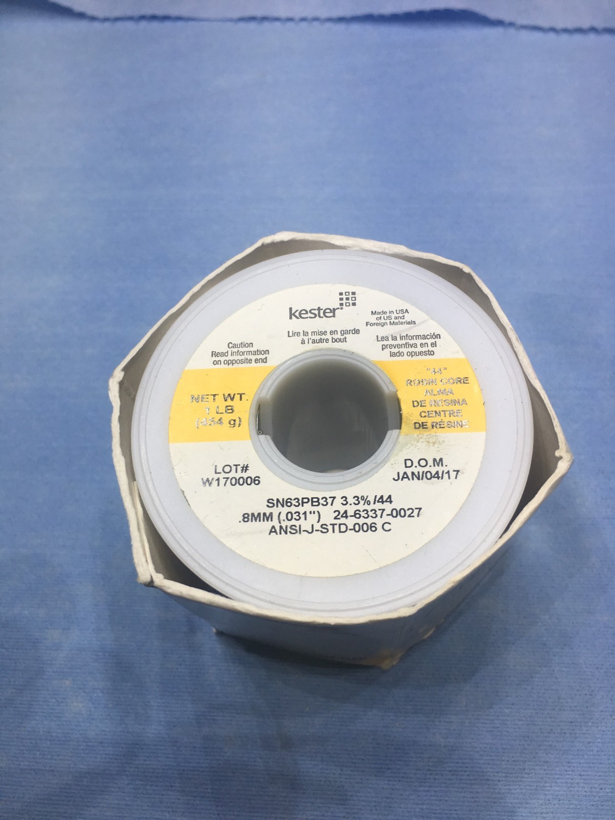 Kester 24-6337-0027 Solder Wire, Rosin Core, Leaded, Sn63Pb37