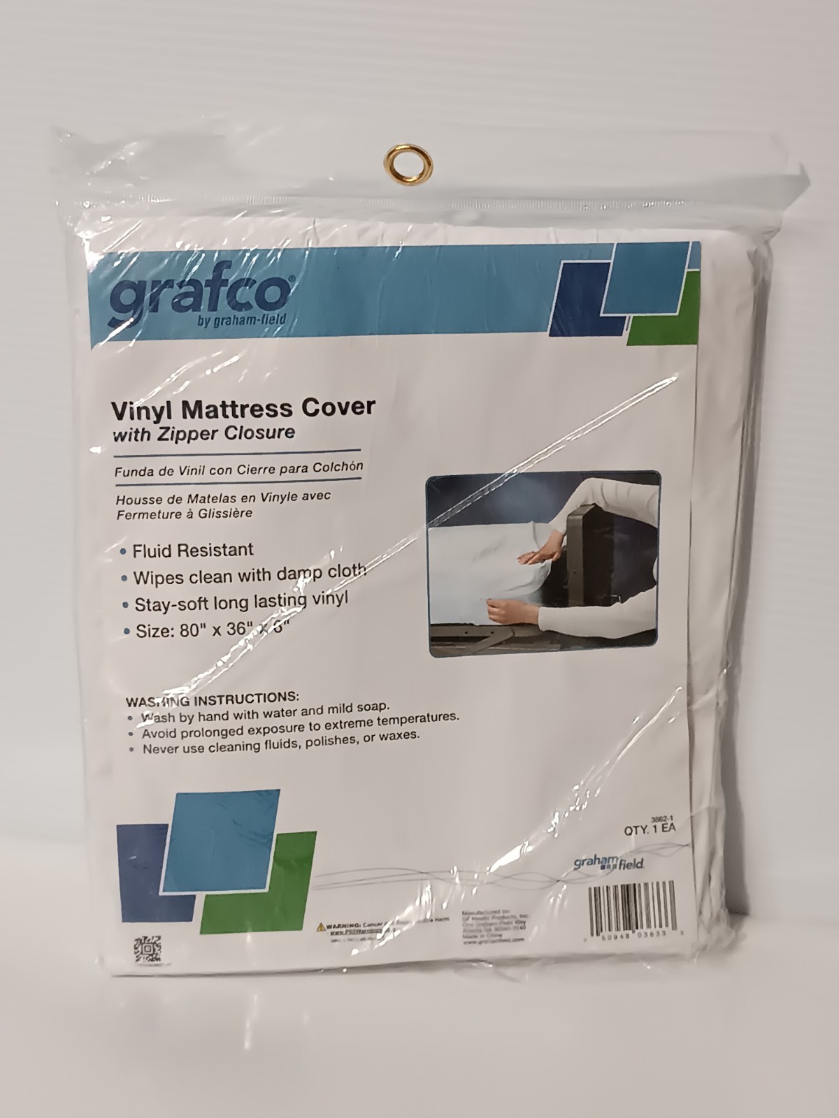 Graham-Field 3862-1 Grafco Vinyl Mattress Cover with Zipper Closure, 80″x36″x6″