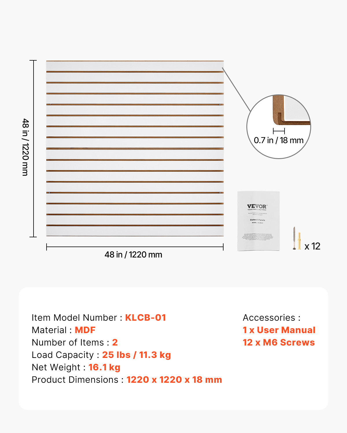 VEVOR 4 x 4 ft Slatwall Paneling MDF White Garage Slatwall with Modular Design