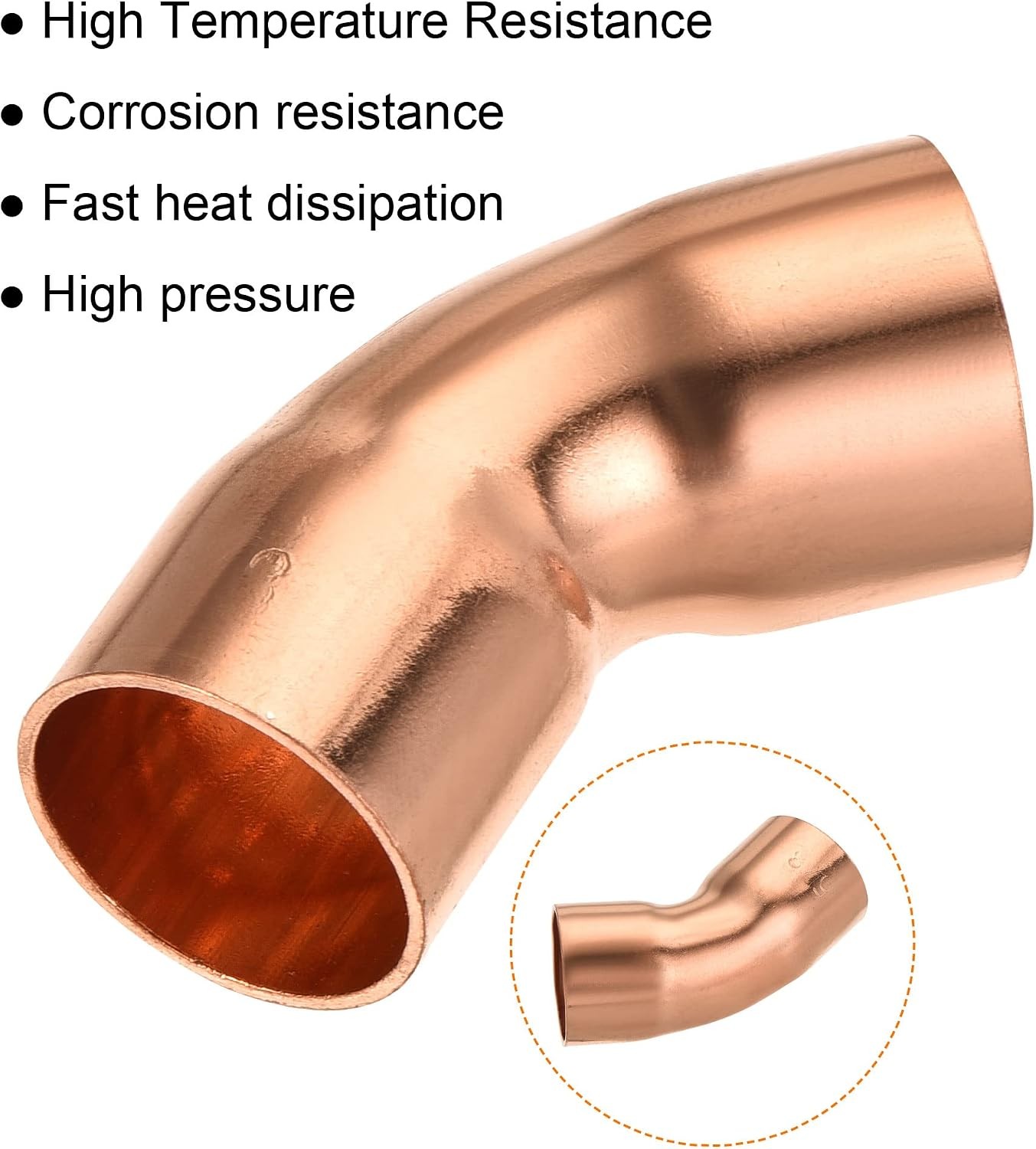 5/8 Inch 45 Degree Elbow Copper Fittings for HVAC, Pack of 2