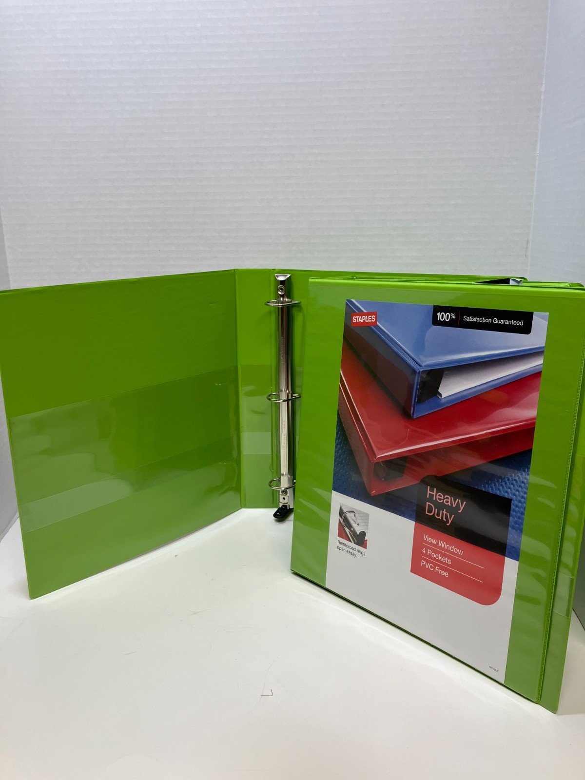 (THREE) Staples Heavy-Duty 1 inch 3-Ring Binders – Chartreuse – NEW !!!