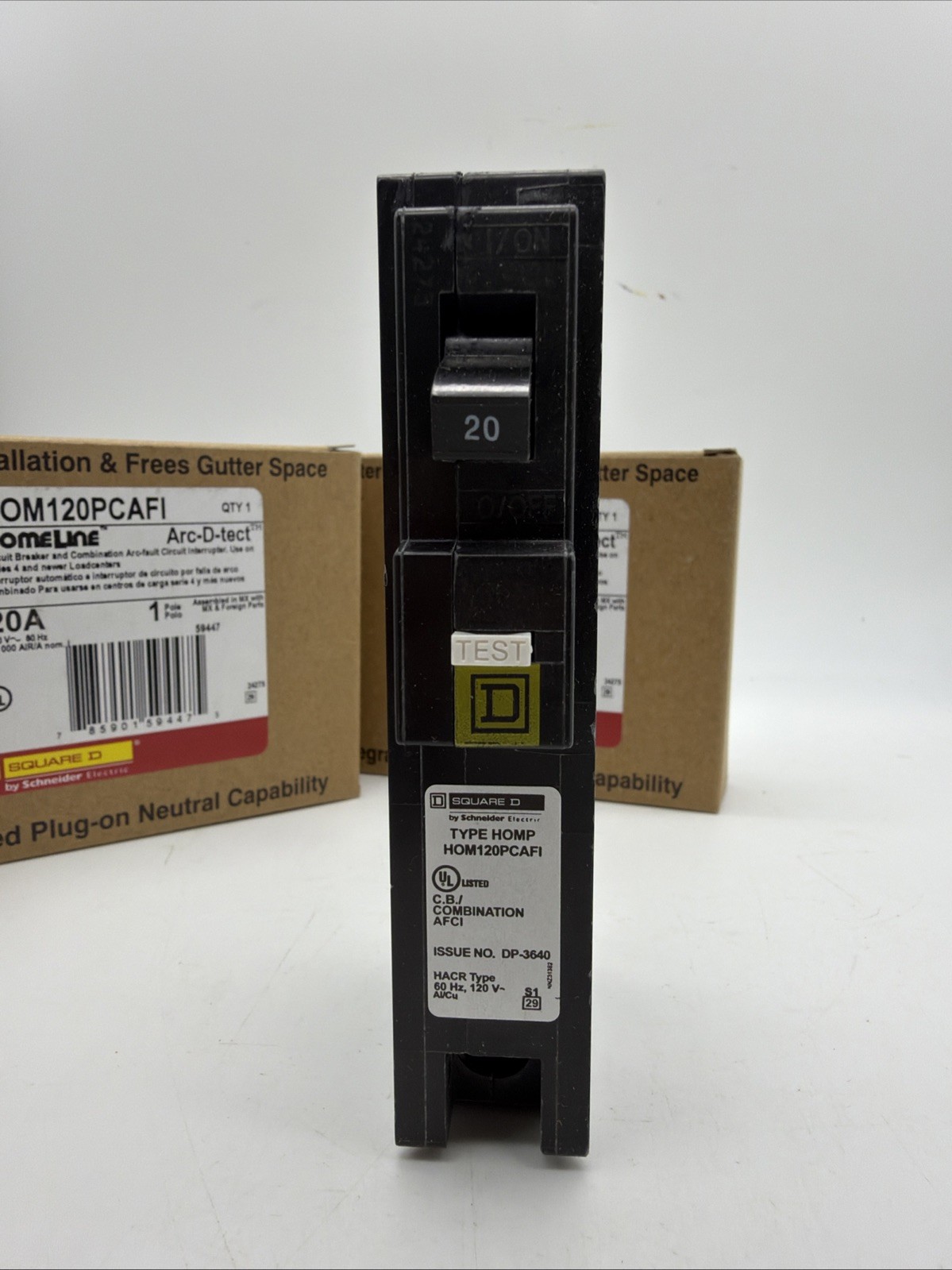 SQUARE D HOM120PCAFI AFCI CIRCUIT BREAKER 20A 1-POLE PLUG-ON NEUTRAL -3 PACK