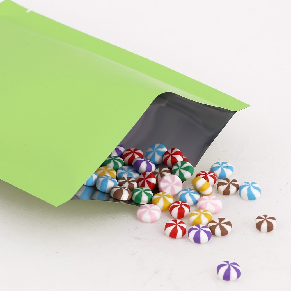 Double-Side Green Flat Open Top Mylar Sample Bags Pouches Variety Quantity Sizes