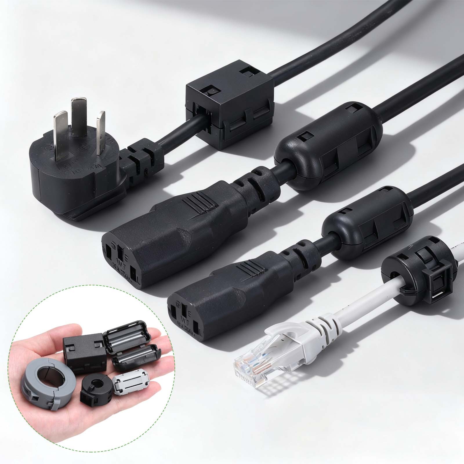 19mm Clip-on Ferrite Ring Core Square for Cable, Black Enhanced 2pcs