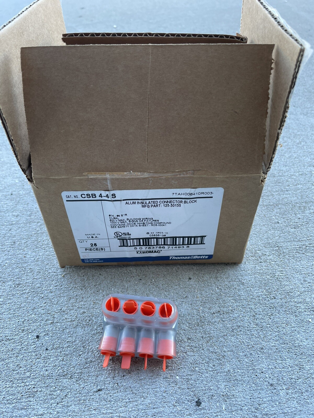 BOX OF 25 T&B THOMAS BETTS CSB 4-4S 125-30135 ALUMINUM INSULATED CONNECTOR BLOCK