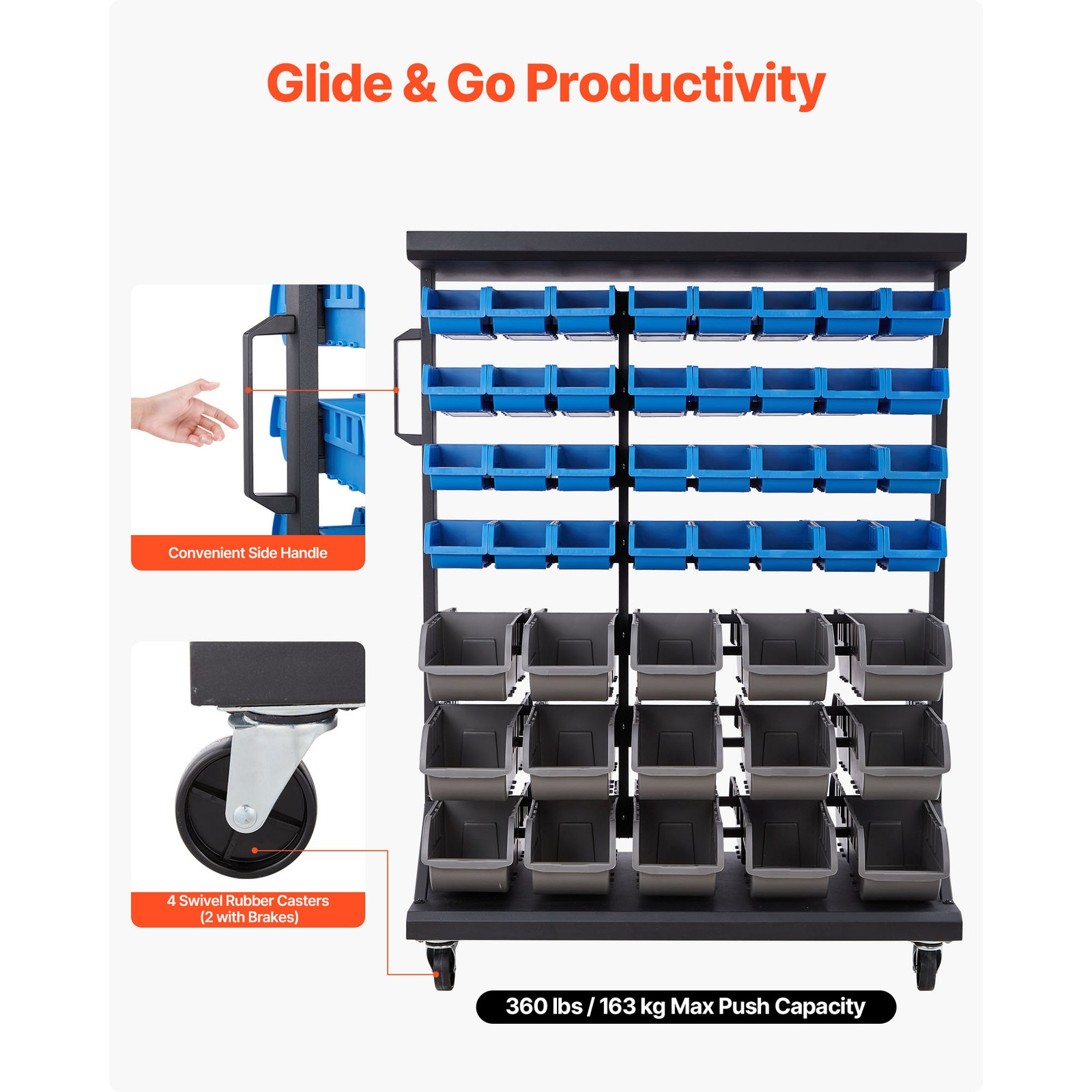 Uimoso Double-Sided Rolling Storage Rack with 7 Tiers and 94 Bins