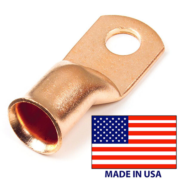 (10) Copper Lug 2 AWG Gauge 3/8″ Ring Wire Terminal Battery Cable Connector USA